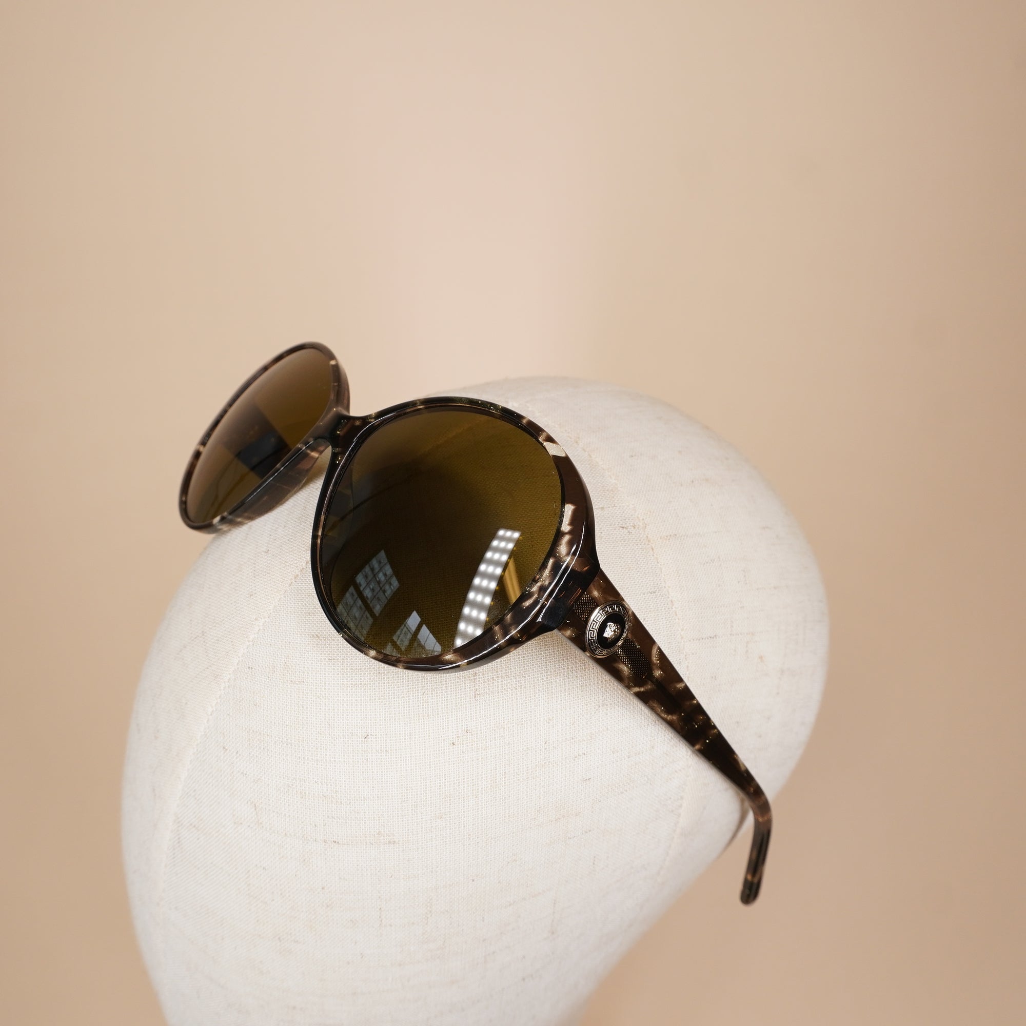 PRE-OWNED Brown Marble Medusa Sunglasses Square