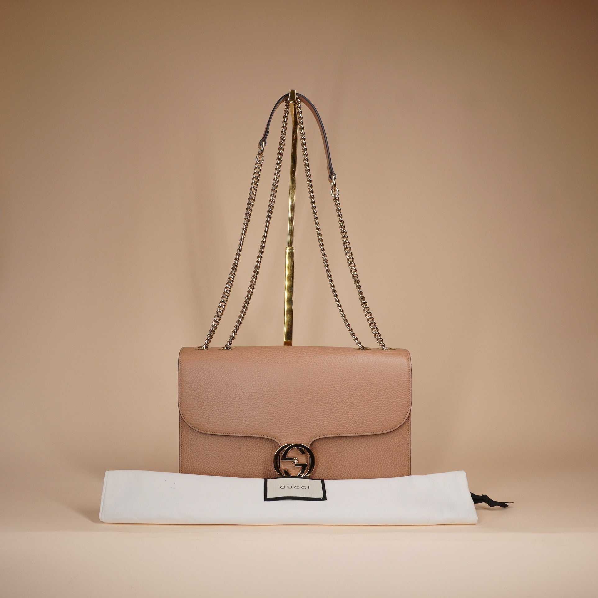 PRE-OWNED GG Beige Interlocking G Dollar Medium Shoulder Bag