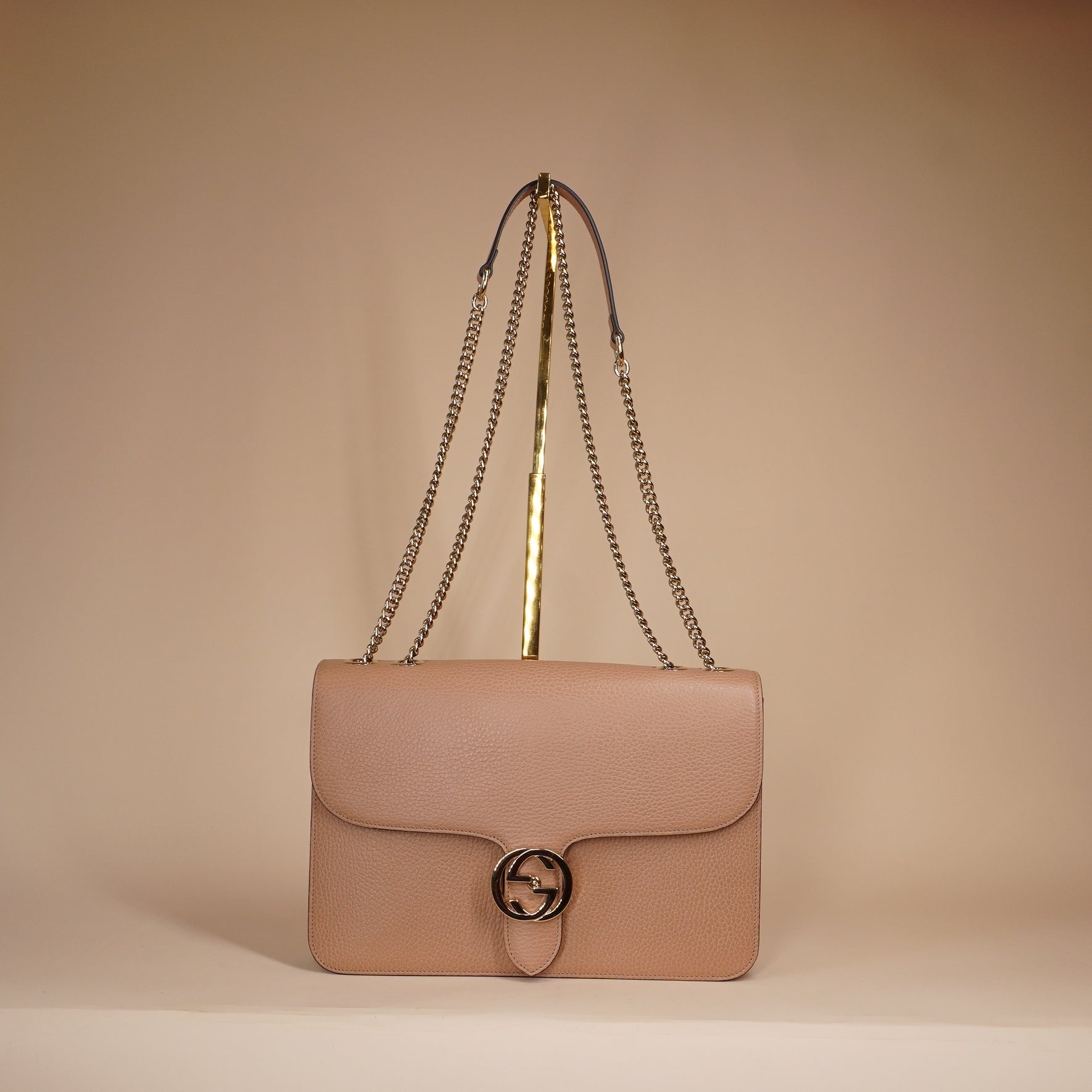 PRE-OWNED GG Beige Interlocking G Dollar Medium Shoulder Bag