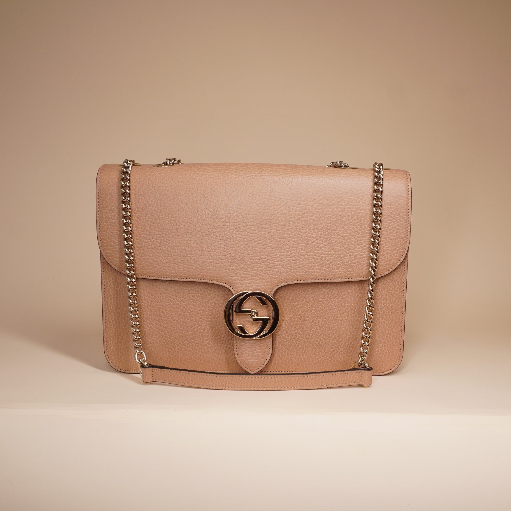 PRE-OWNED GG Beige Interlocking G Dollar Medium Shoulder Bag