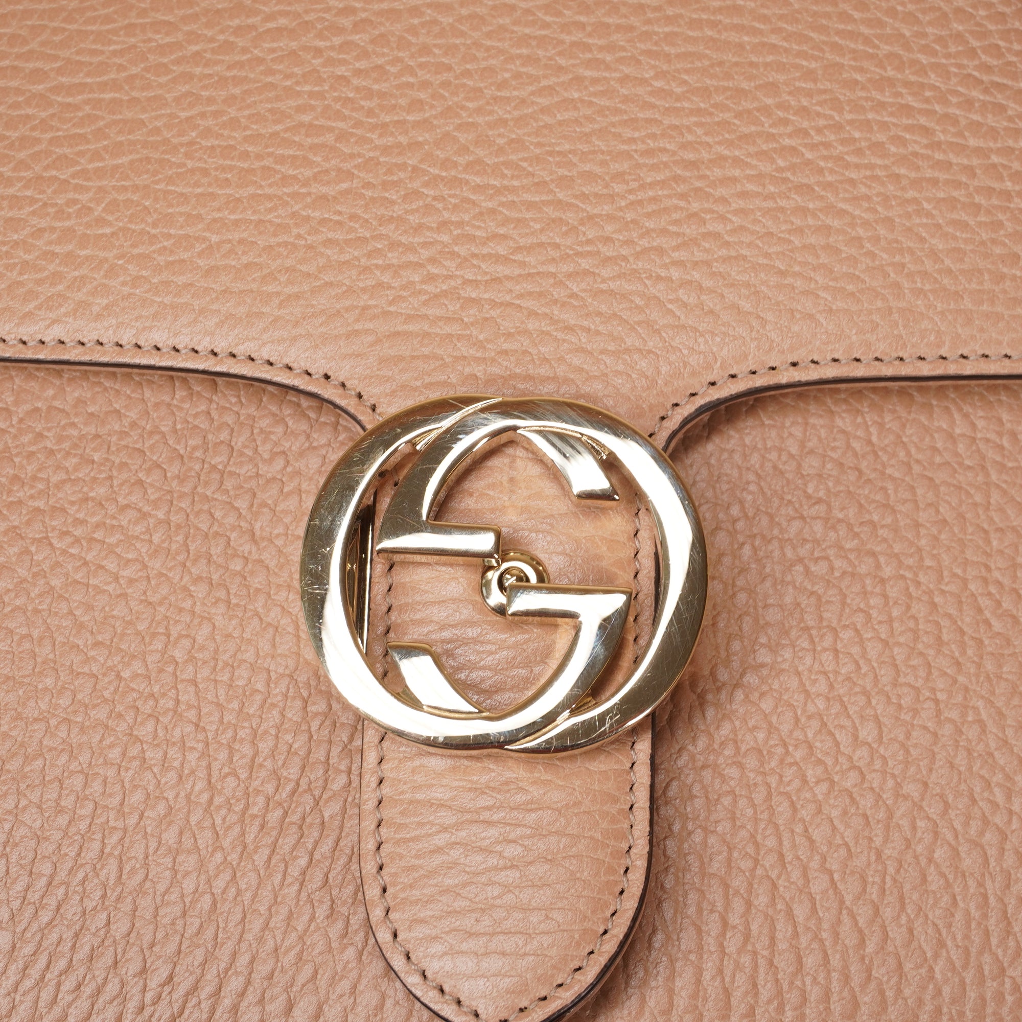 PRE-OWNED GG Beige Interlocking G Dollar Medium Shoulder Bag