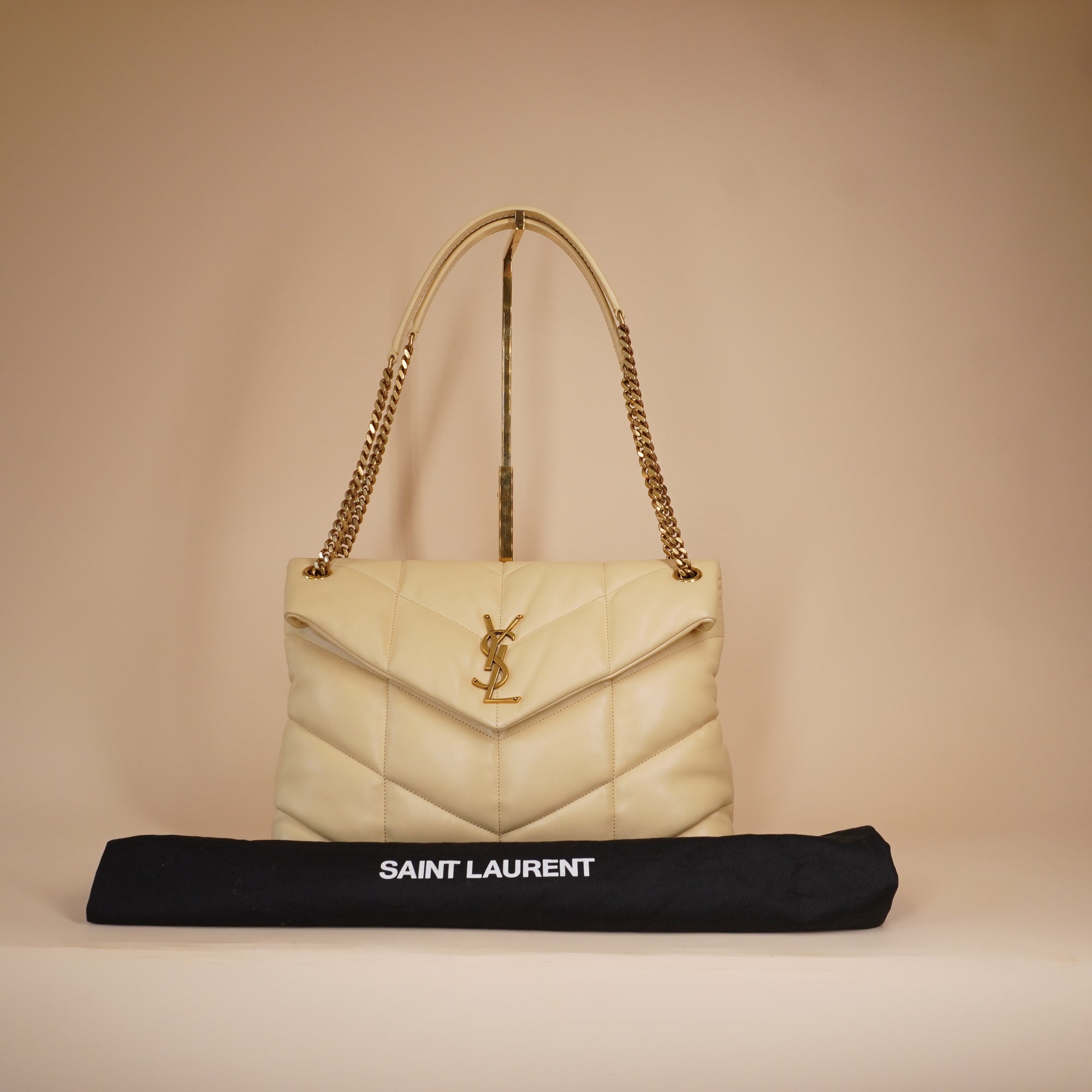PRE-OWNED Butter Yellow Quilted Lambskin Leather Medium Puffer Loulou Bag