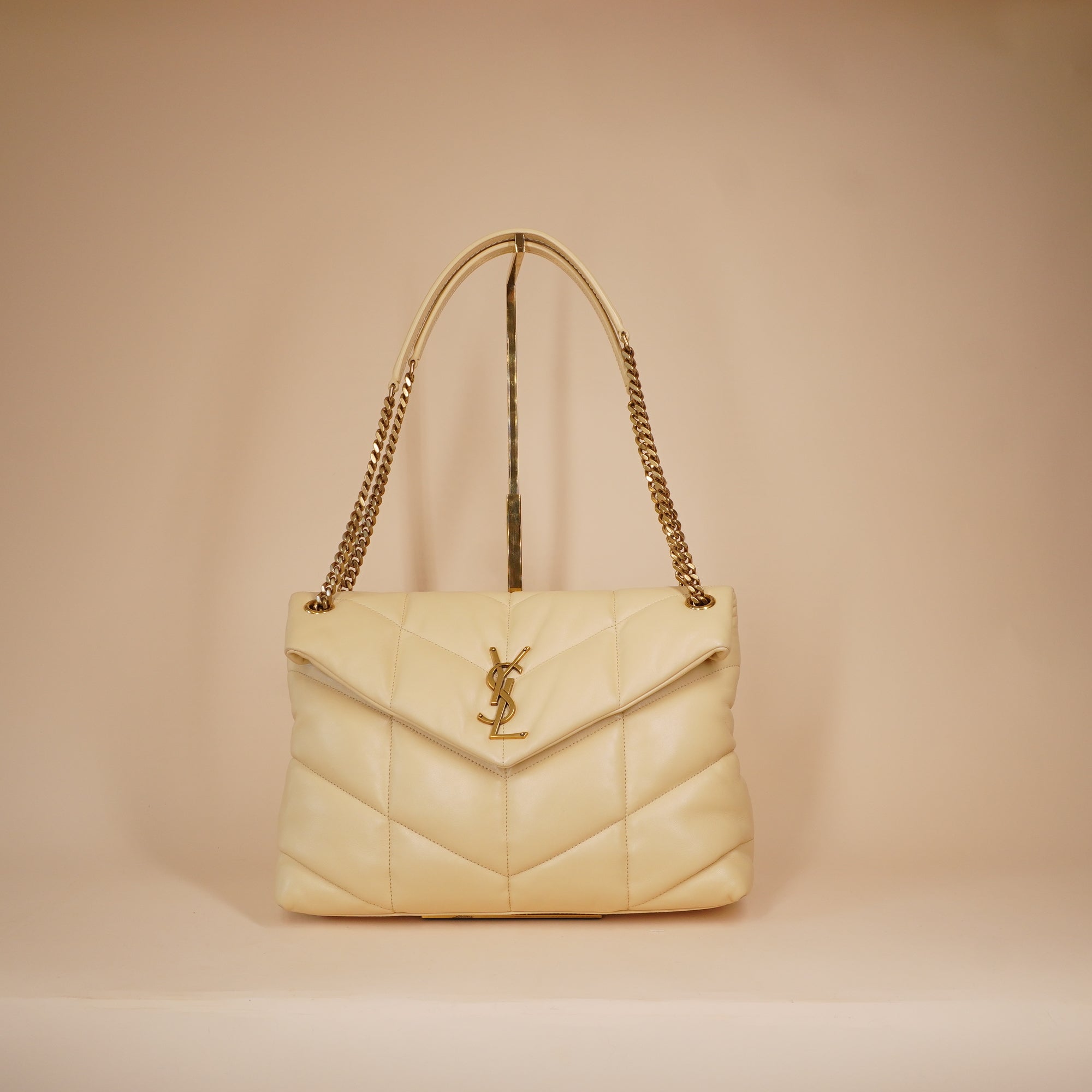 PRE-OWNED Butter Yellow Quilted Lambskin Leather Medium Puffer Loulou Bag