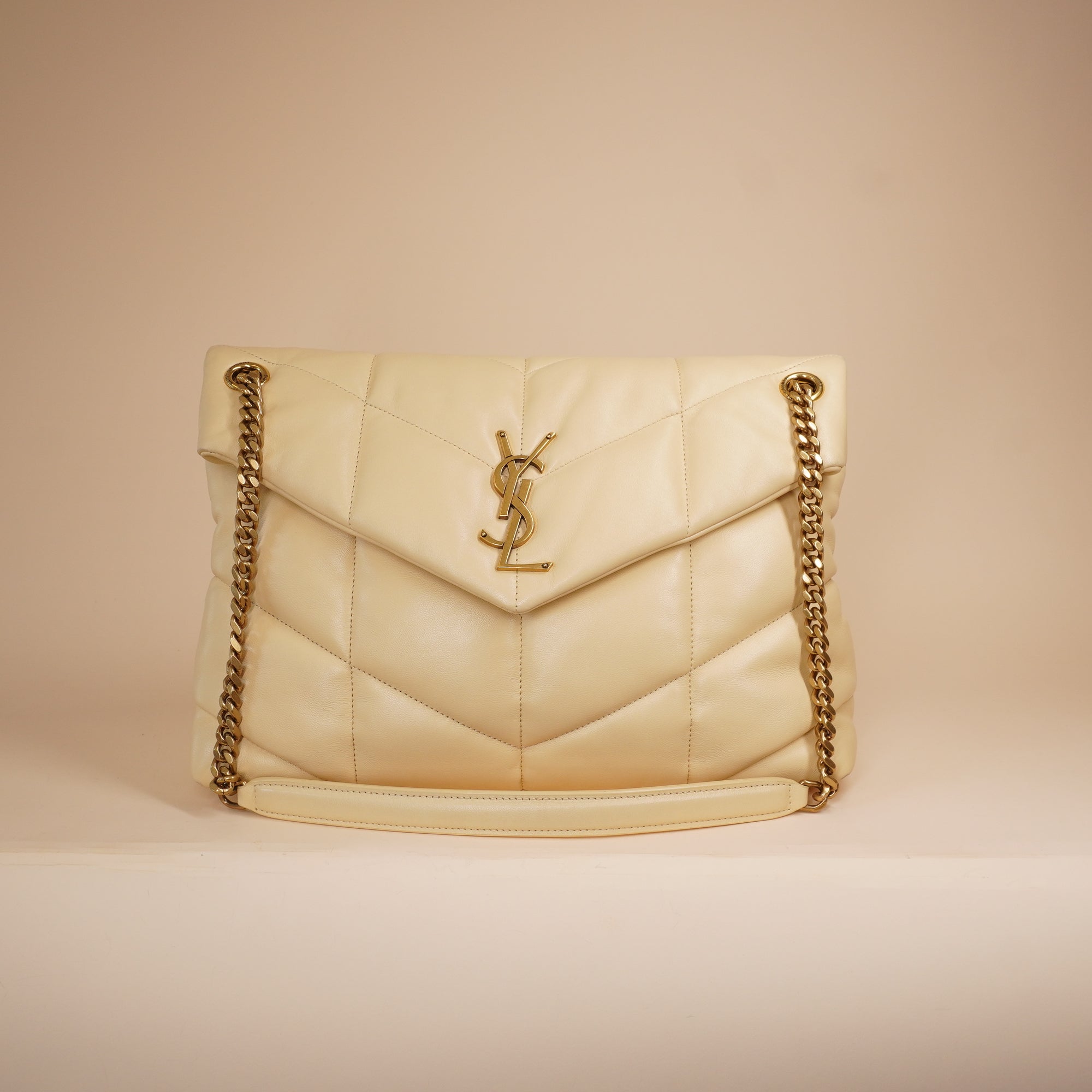 PRE-OWNED Butter Yellow Quilted Lambskin Leather Medium Puffer Loulou Bag