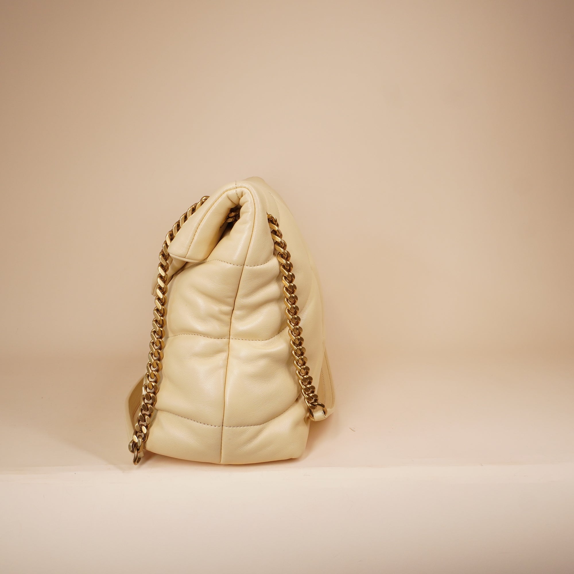 PRE-OWNED Butter Yellow Quilted Lambskin Leather Medium Puffer Loulou Bag