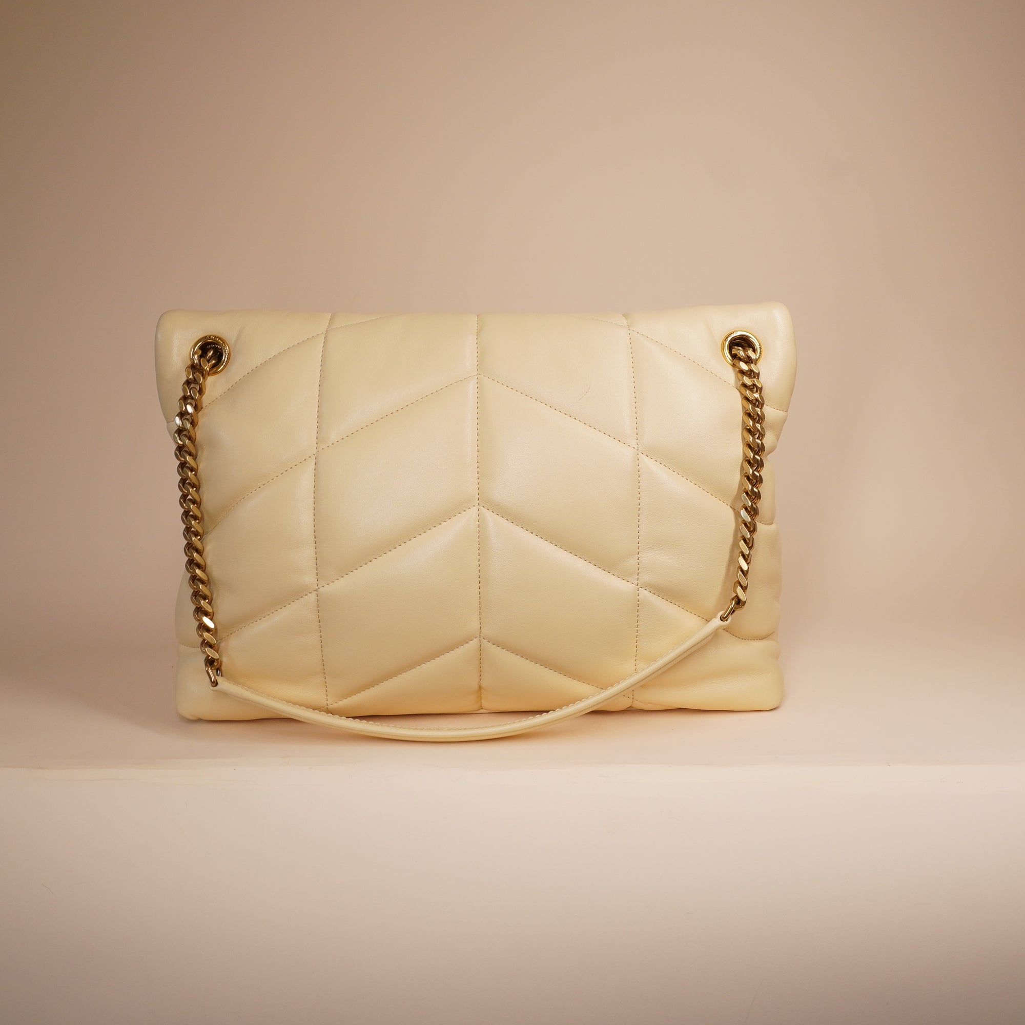 PRE-OWNED Butter Yellow Quilted Lambskin Leather Medium Puffer Loulou Bag