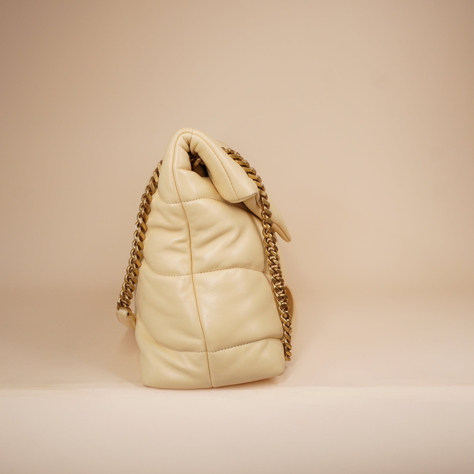 PRE-OWNED Butter Yellow Quilted Lambskin Leather Medium Puffer Loulou Bag