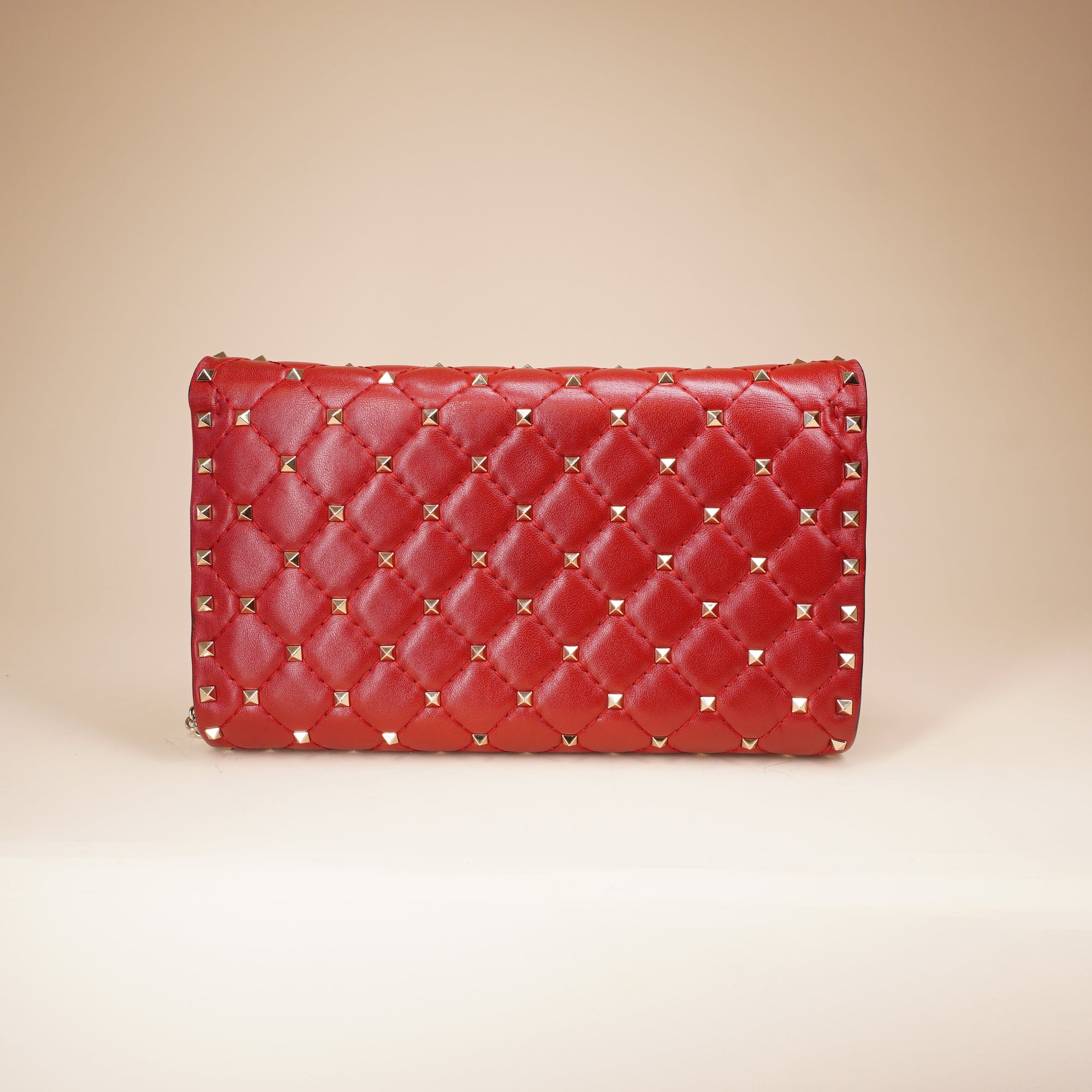 PRE-OWNED Nappa Medium Rockstud Spike Shoulder Bag Rosso