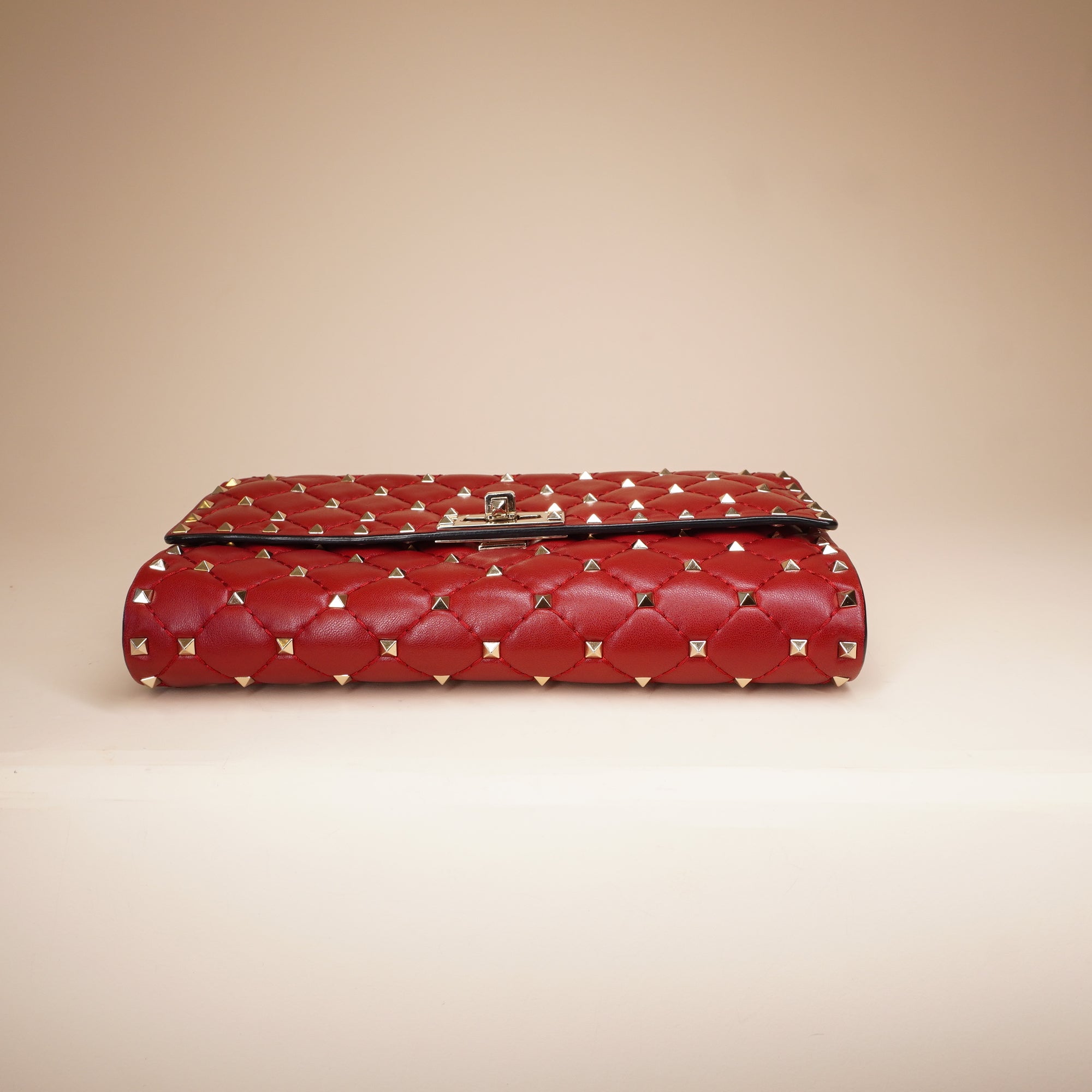 PRE-OWNED Nappa Medium Rockstud Spike Shoulder Bag Rosso