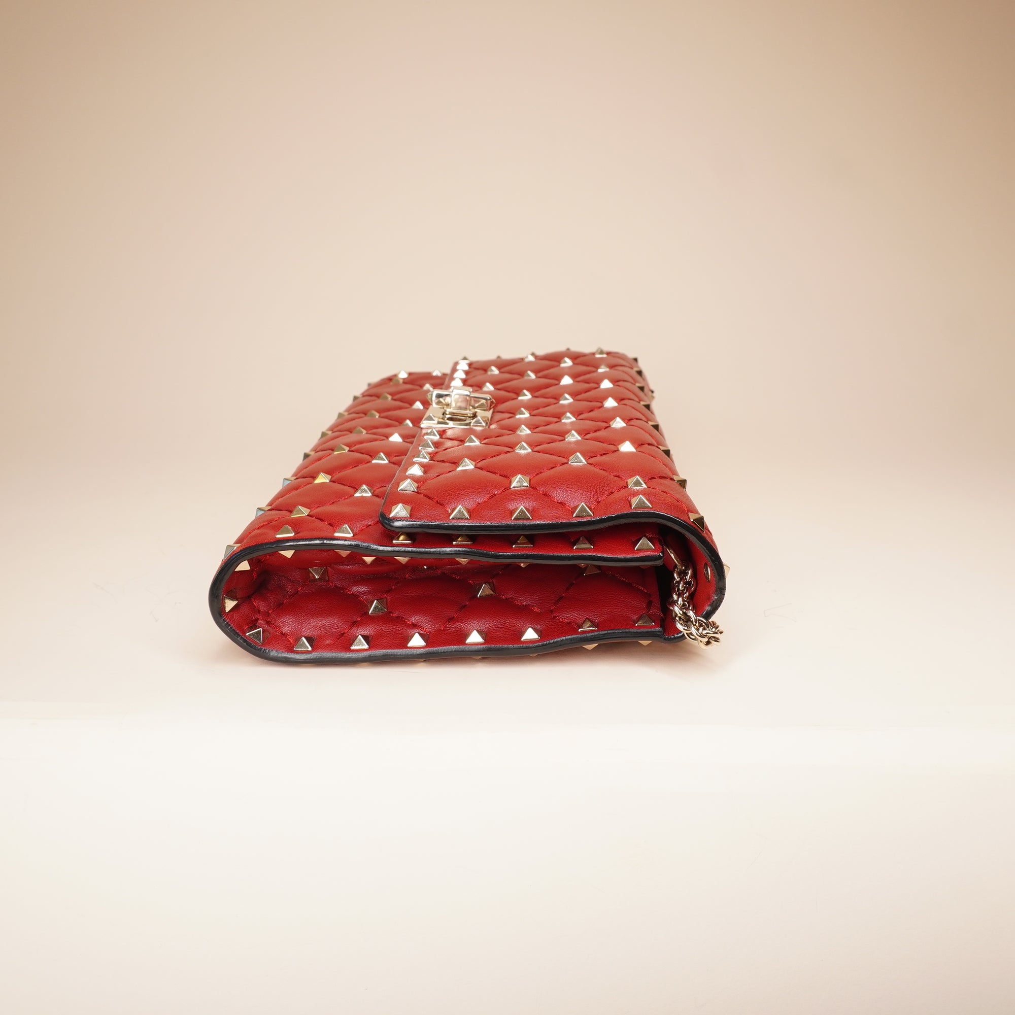 PRE-OWNED Nappa Medium Rockstud Spike Shoulder Bag Rosso