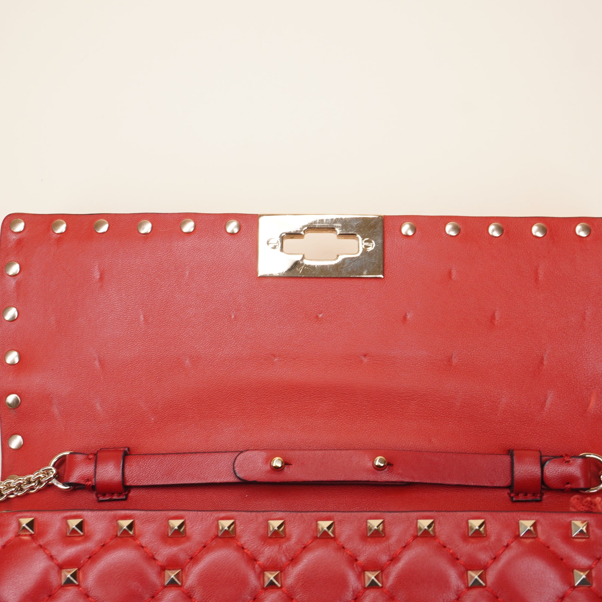 PRE-OWNED Nappa Medium Rockstud Spike Shoulder Bag Rosso
