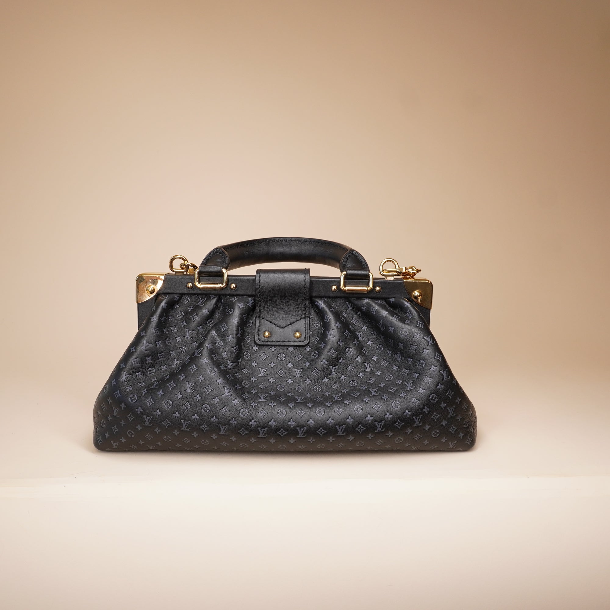 PRE-OWNED LV Calfskin Nanogram Embossed Black Clutch Bag