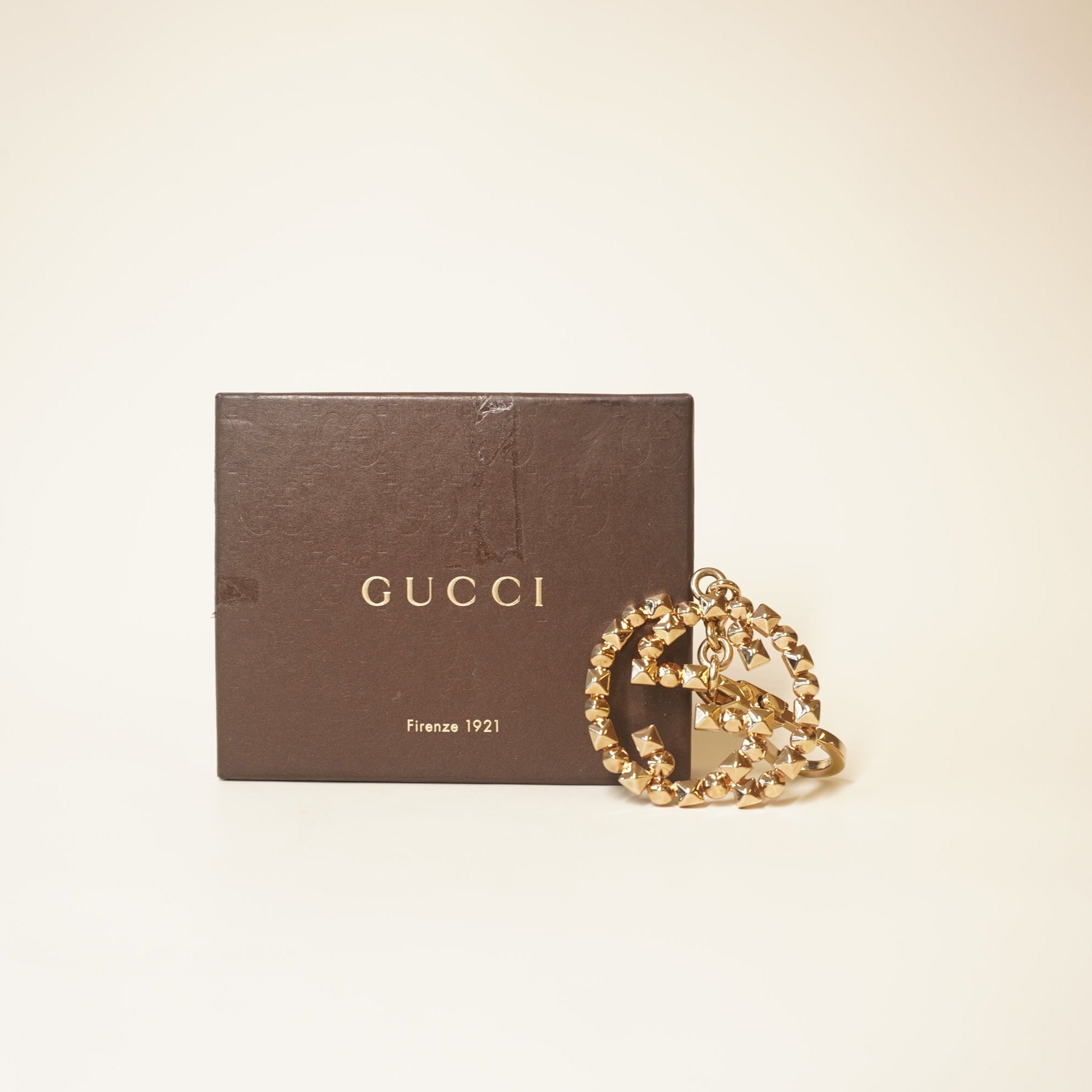 PRE-OWNED Studded Interlocking G Logo Keychain Bag Charm
