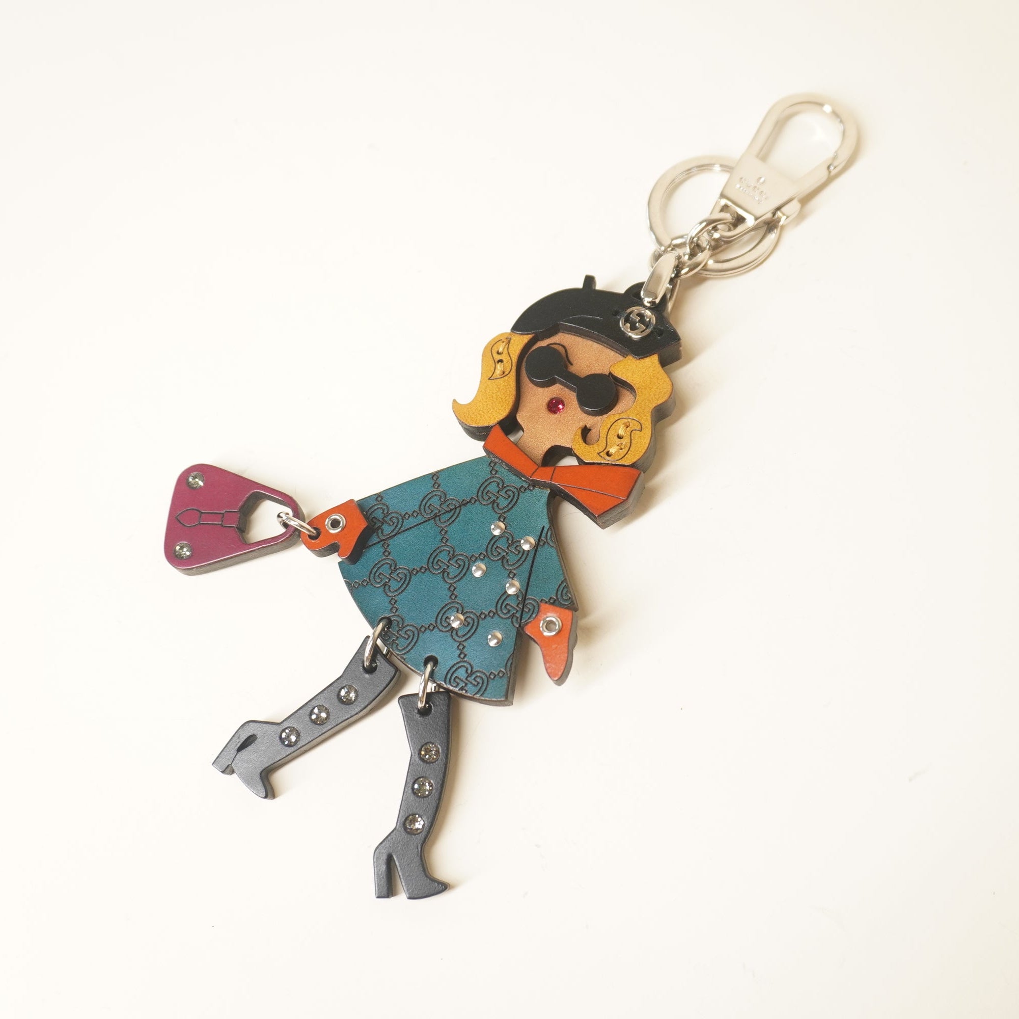 PRE-OWNED GG Studded Cuoio Lady Bag Charm Key Holder