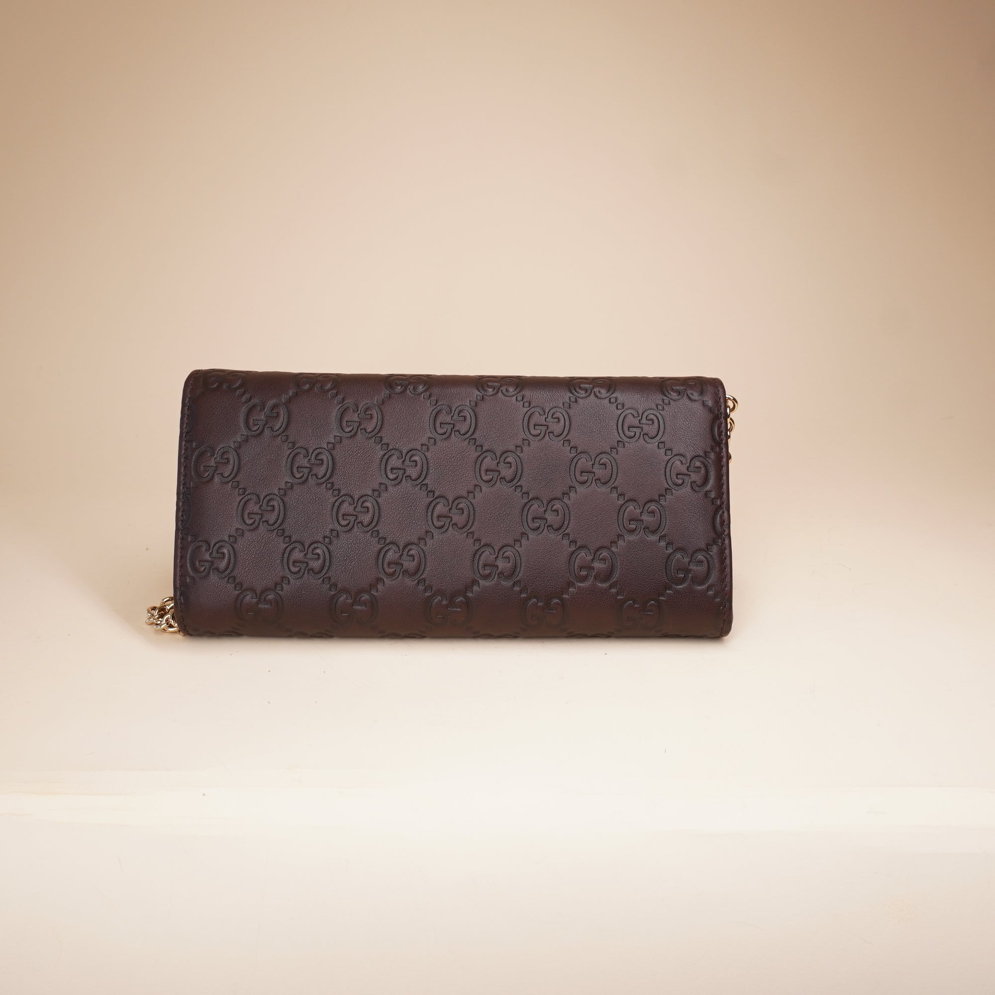 PRE-OWNED GG Brown Guccissima Wallet On Chain