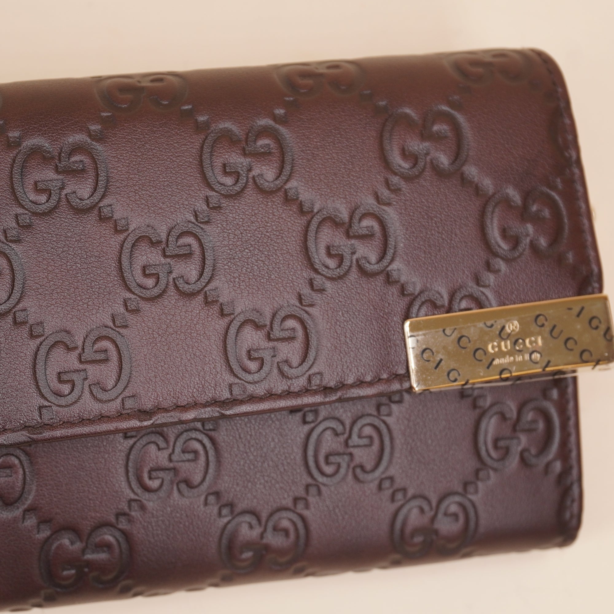 PRE-OWNED GG Brown Guccissima Wallet On Chain