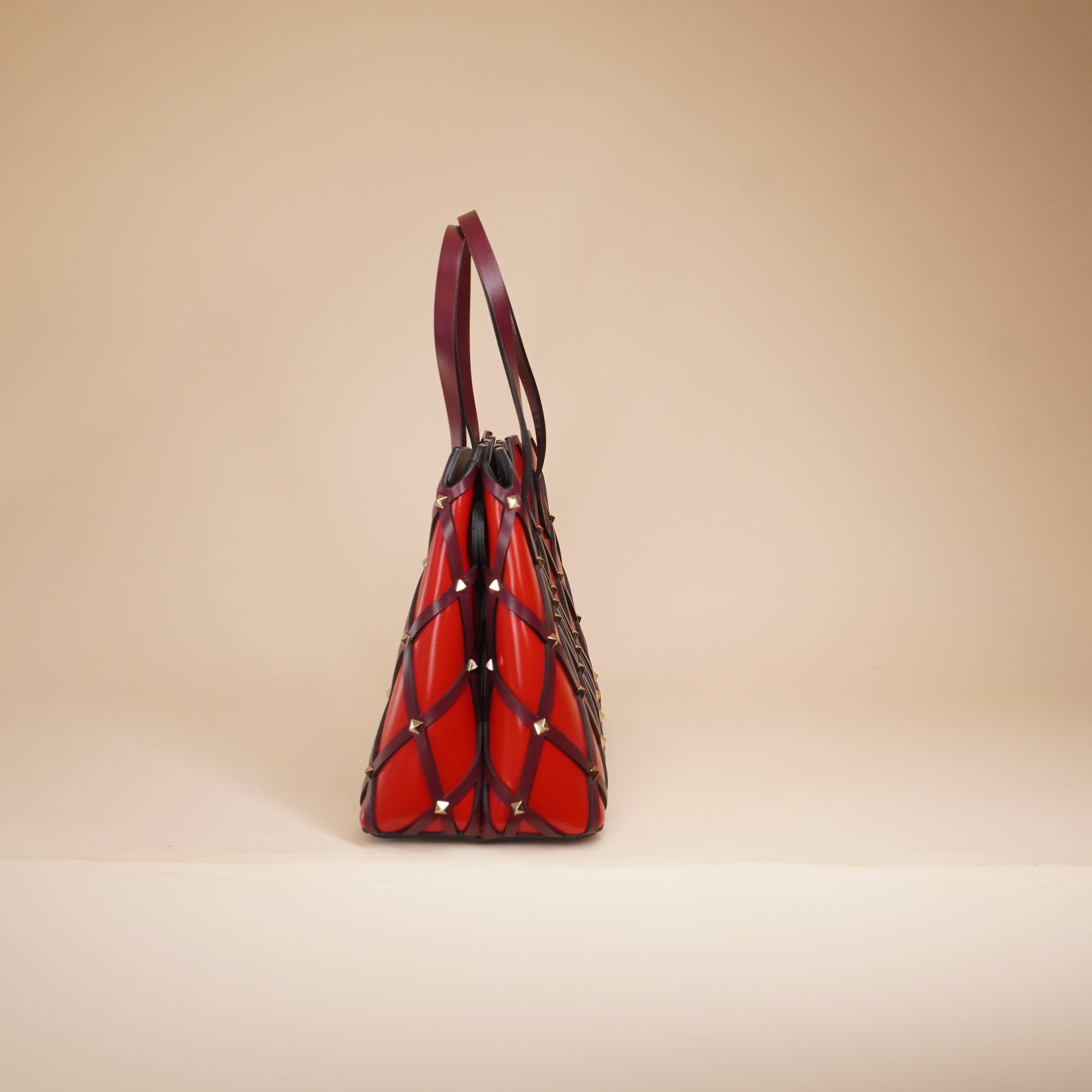 PRE-OWNED Red Leather Beehive Small Studded Tote