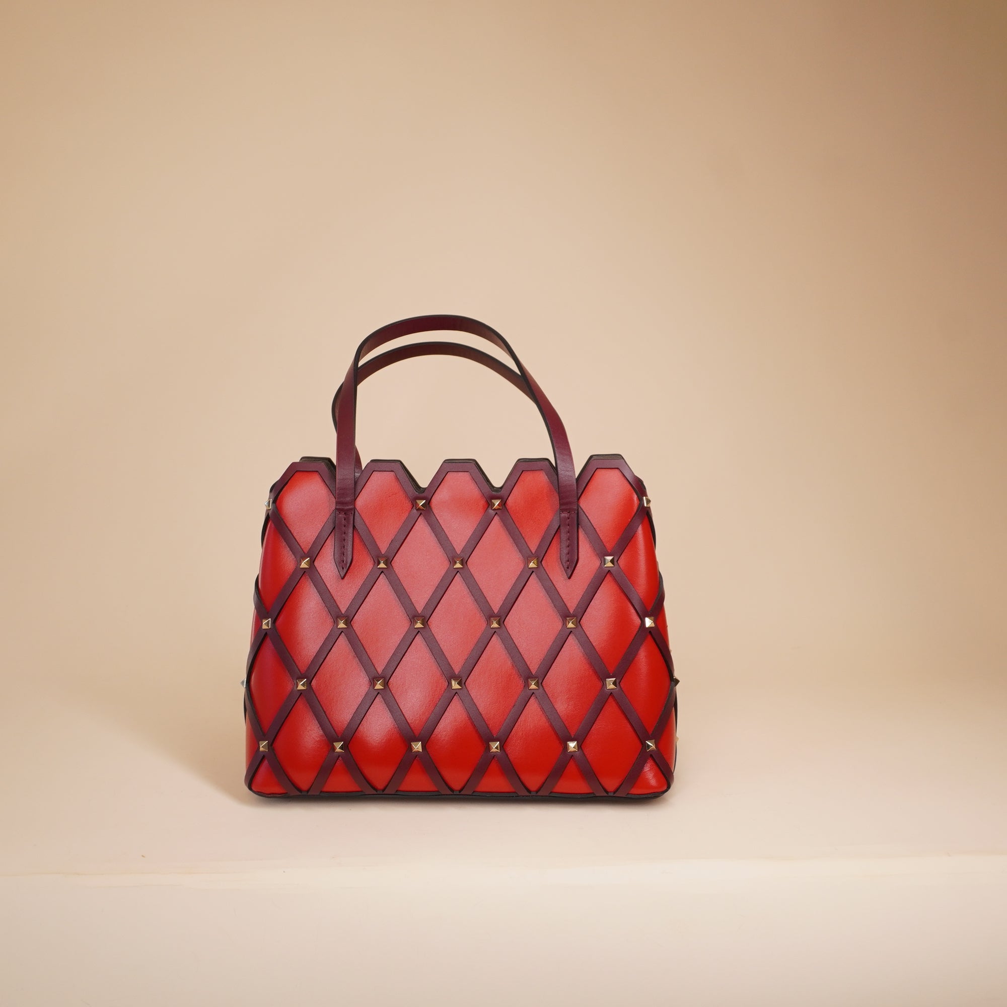 PRE-OWNED Red Leather Beehive Small Studded Tote
