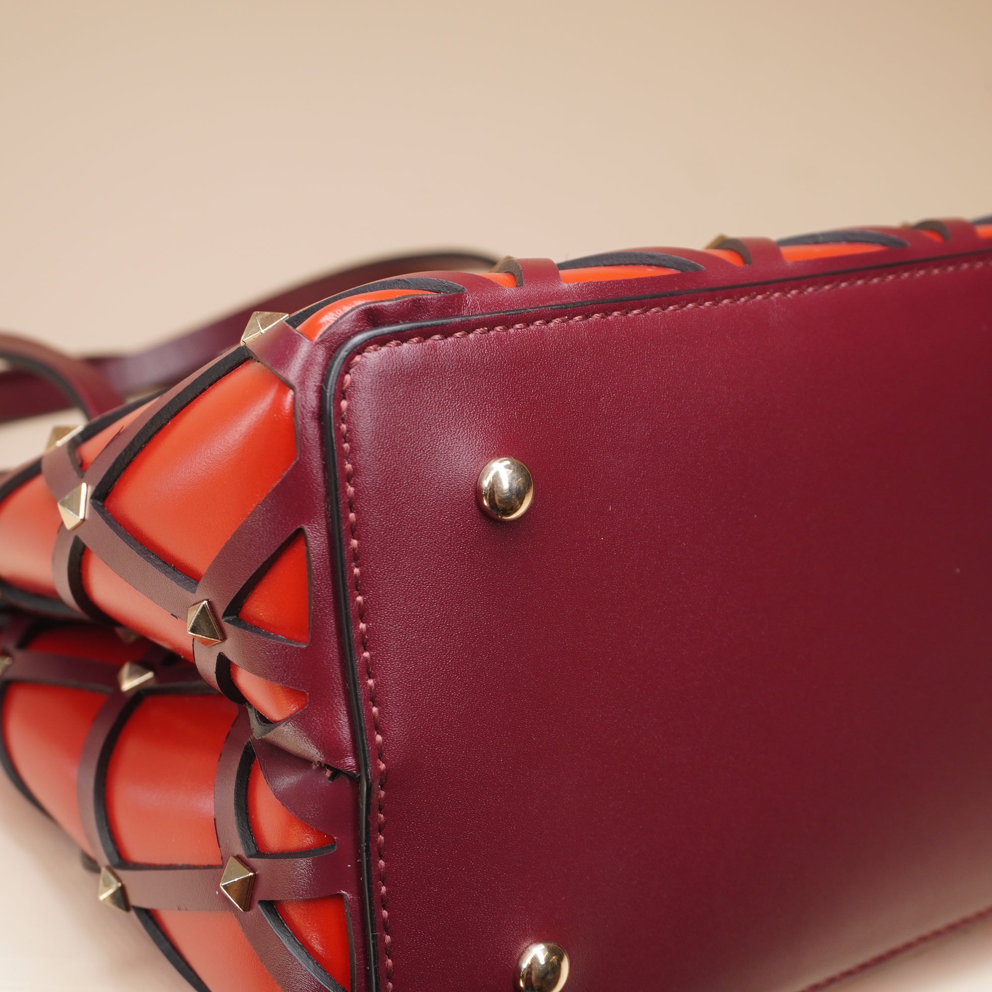 PRE-OWNED Red Leather Beehive Small Studded Tote