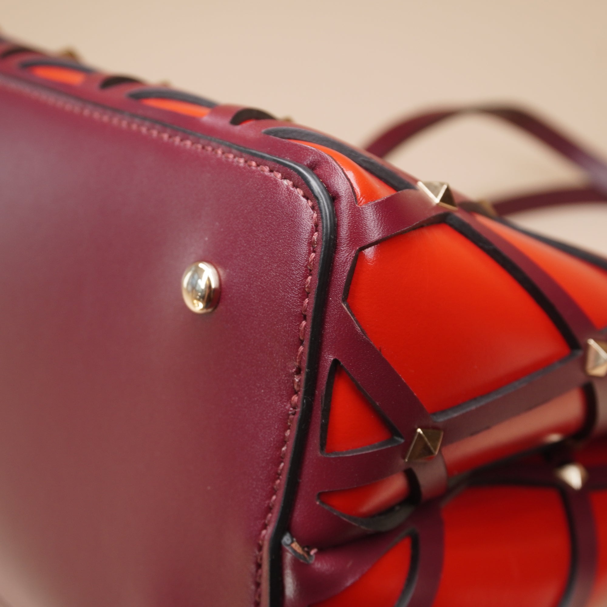 PRE-OWNED Red Leather Beehive Small Studded Tote