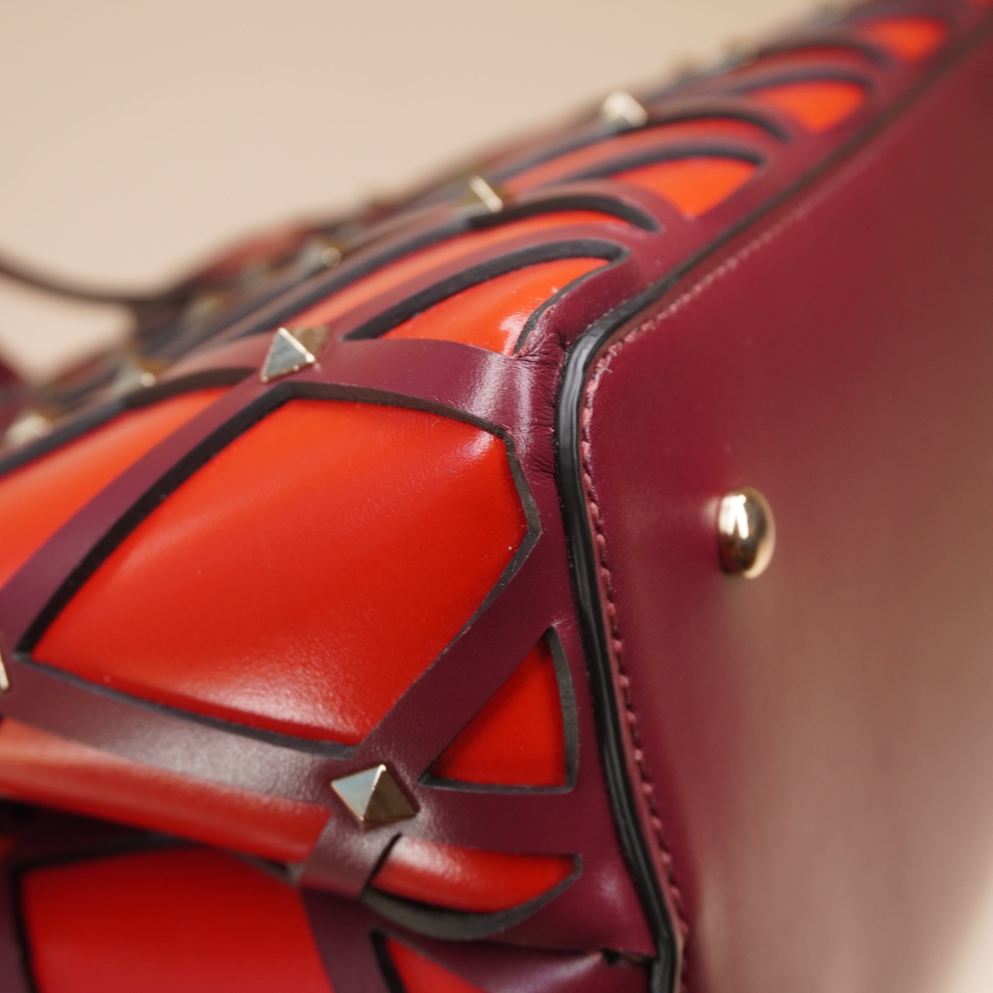 PRE-OWNED Red Leather Beehive Small Studded Tote