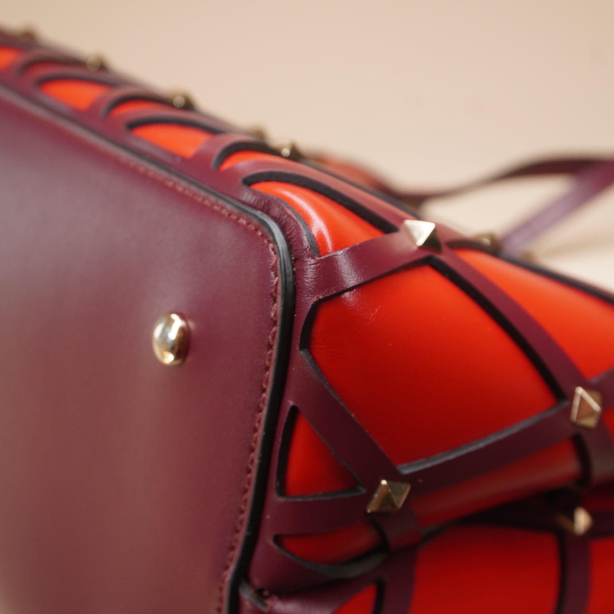 PRE-OWNED Red Leather Beehive Small Studded Tote
