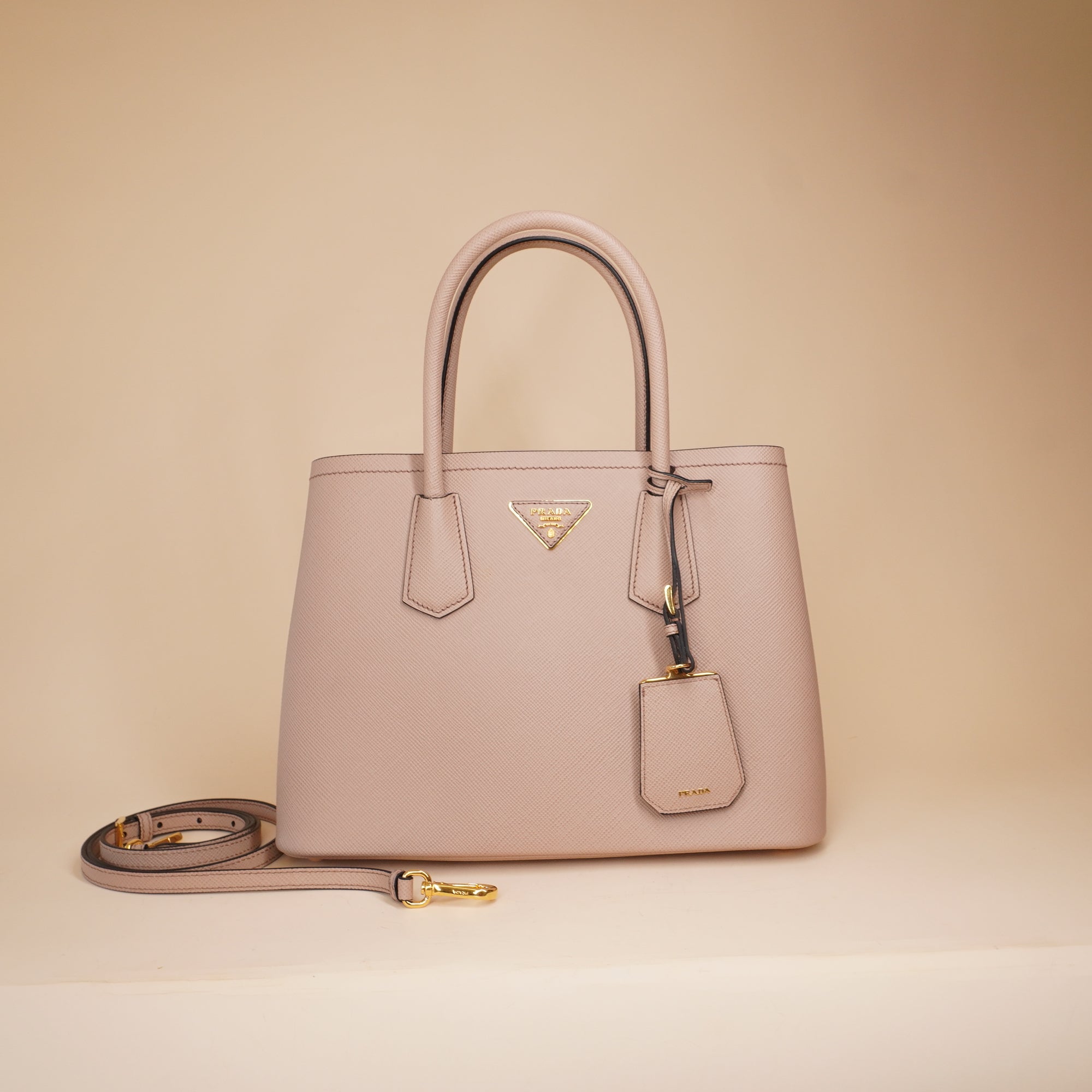 PRE-OWNED Cammeo Saffiano Cuir Medium Double Bag