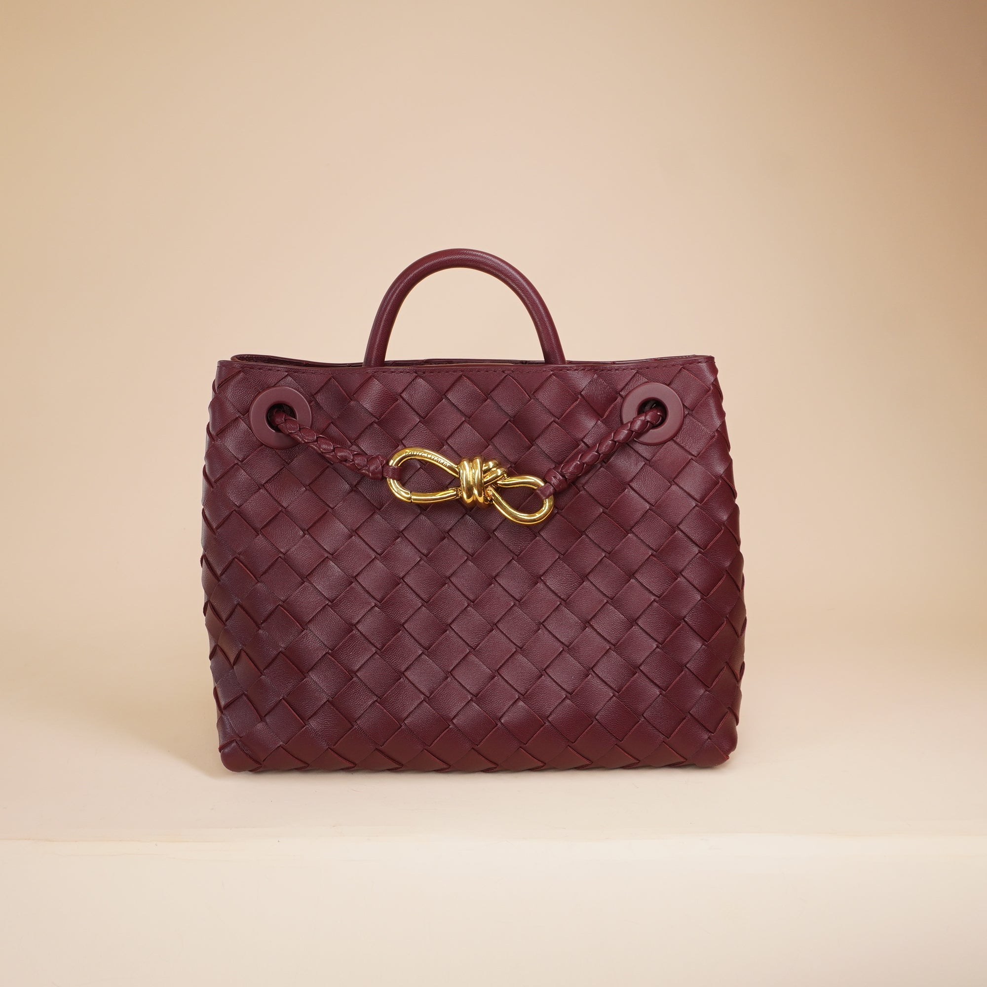 PRE-OWNED Small Intrecciato Leather Andiamo Burgundy Shoulder Bag