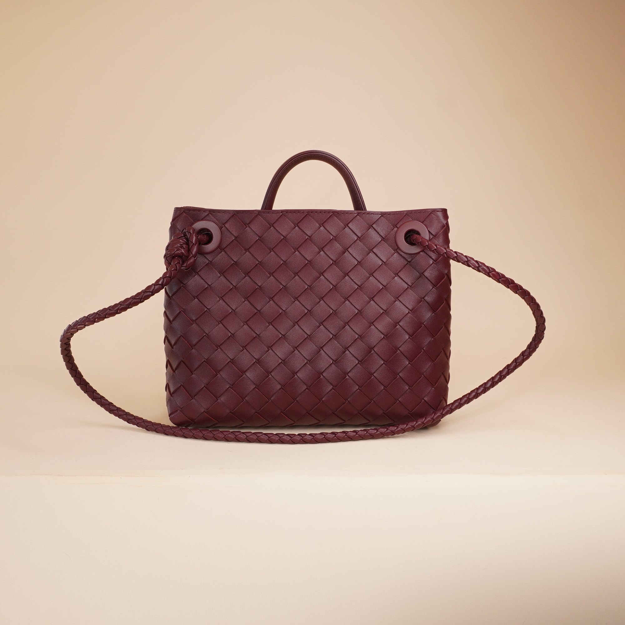 PRE-OWNED Small Intrecciato Leather Andiamo Burgundy Shoulder Bag