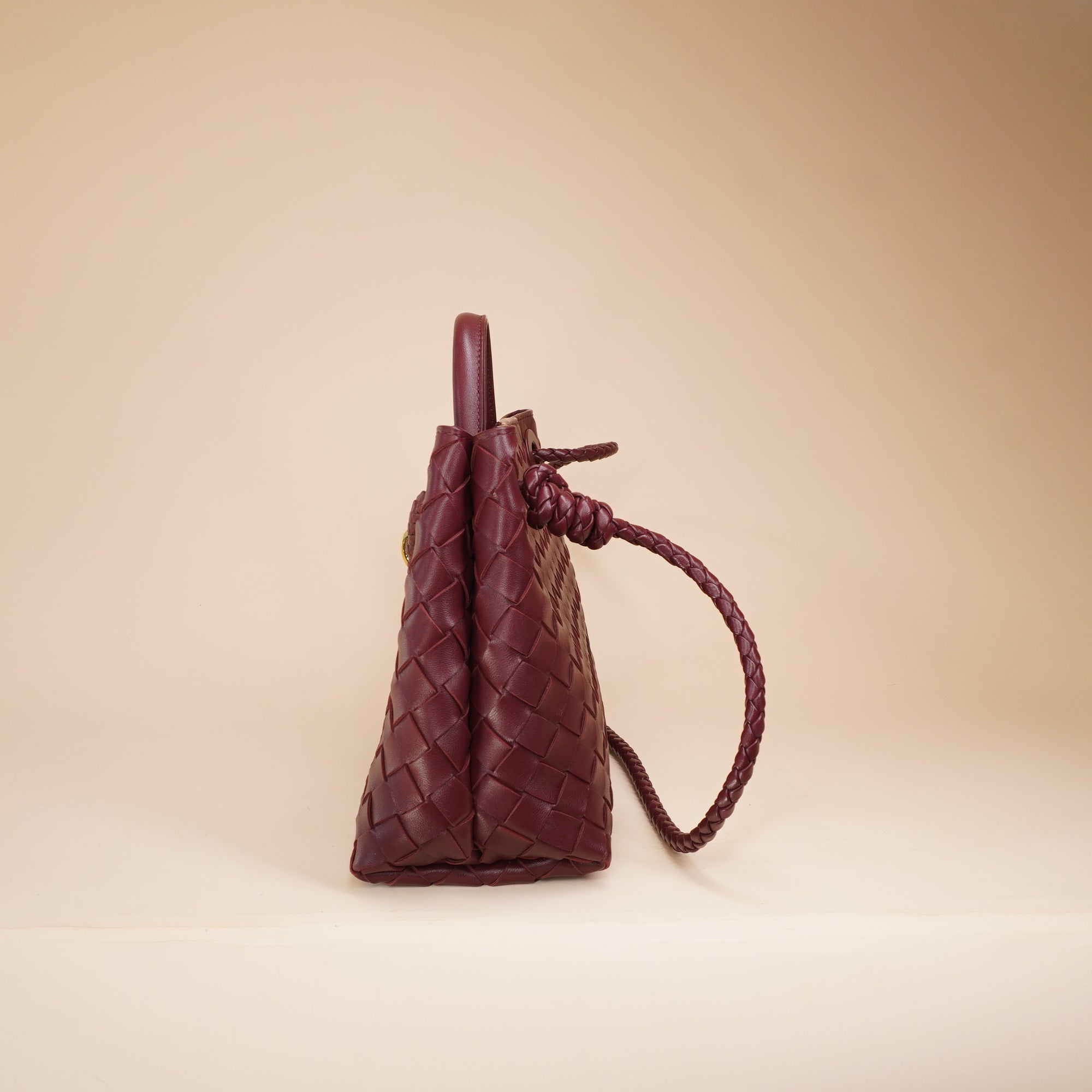 PRE-OWNED Small Intrecciato Leather Andiamo Burgundy Shoulder Bag