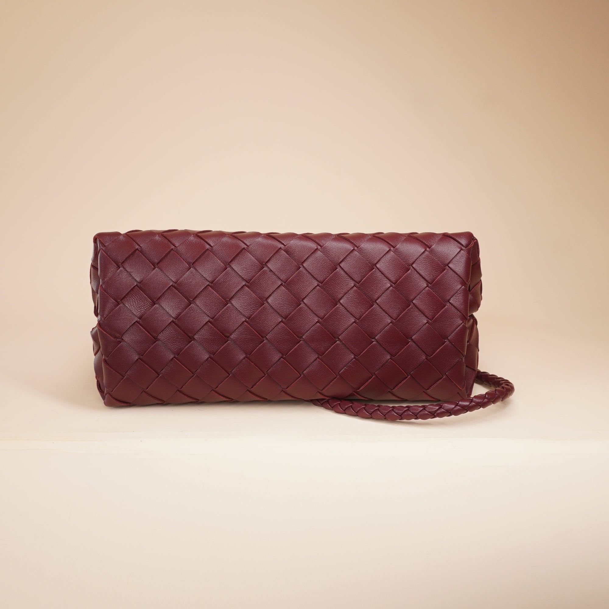 PRE-OWNED Small Intrecciato Leather Andiamo Burgundy Shoulder Bag