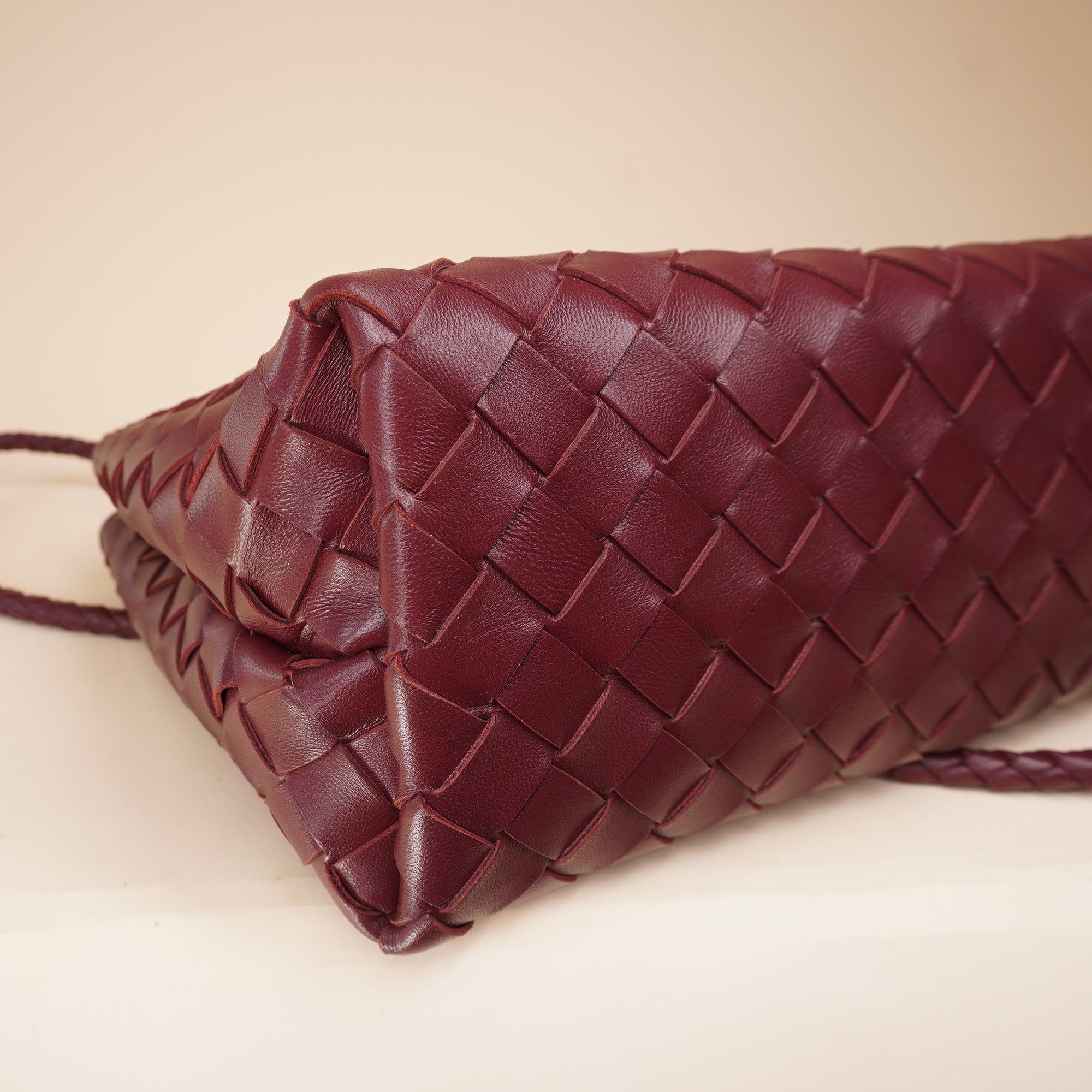 PRE-OWNED Small Intrecciato Leather Andiamo Burgundy Shoulder Bag