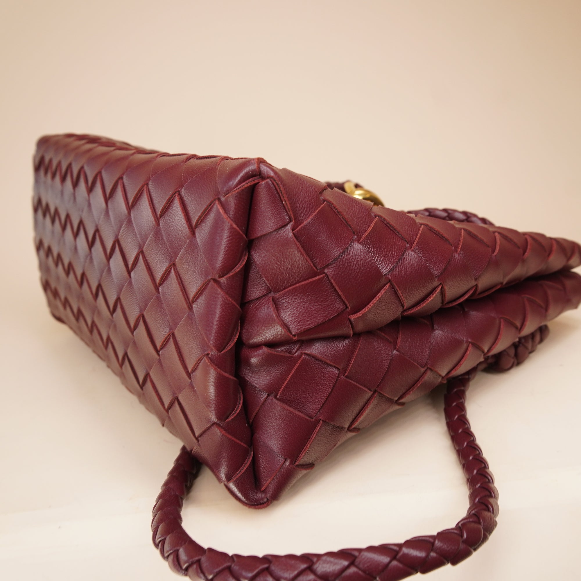 PRE-OWNED Small Intrecciato Leather Andiamo Burgundy Shoulder Bag