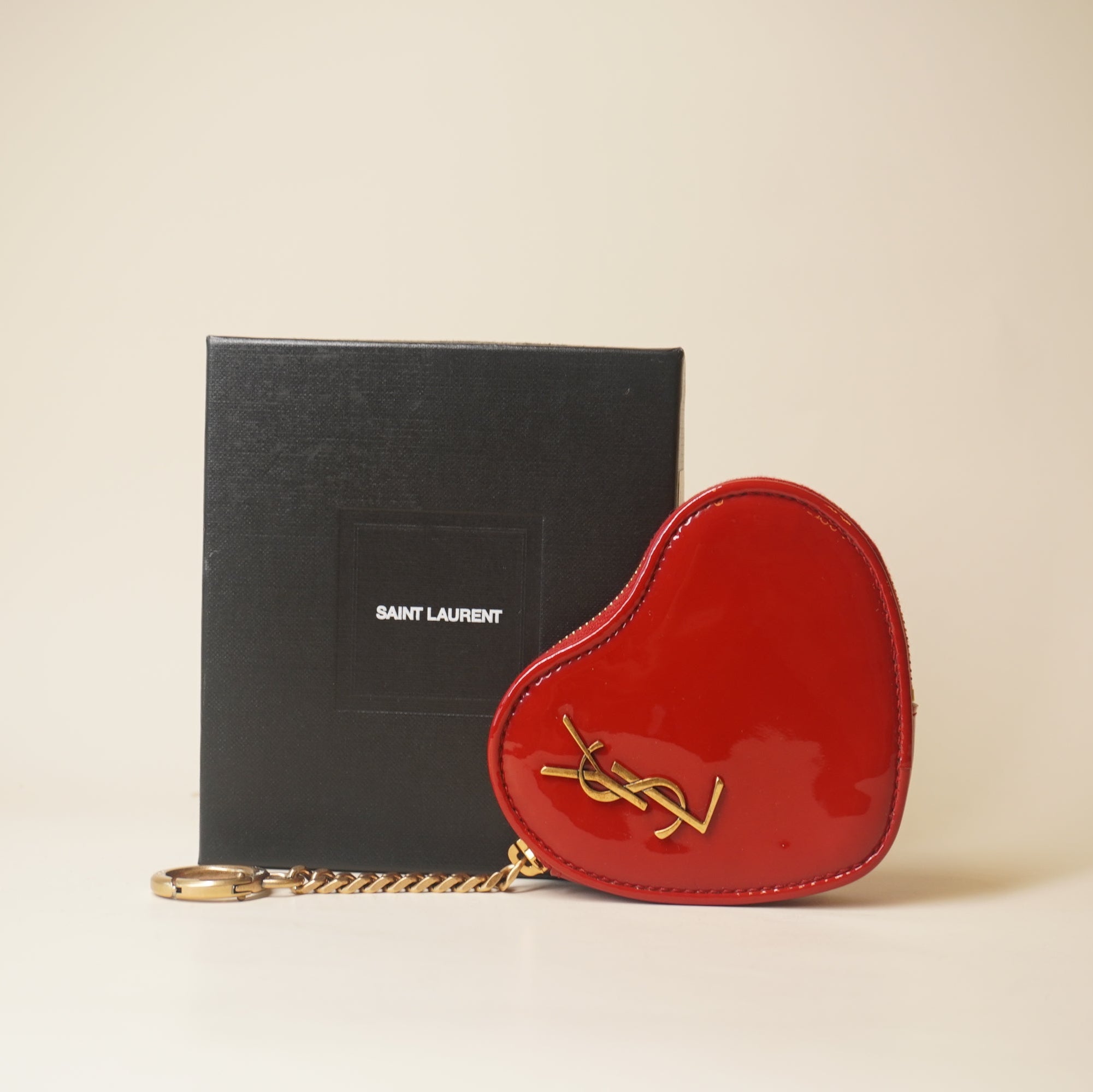 PRE-OWNED Patent Monogram Heart Key Pouch Rouge Eros