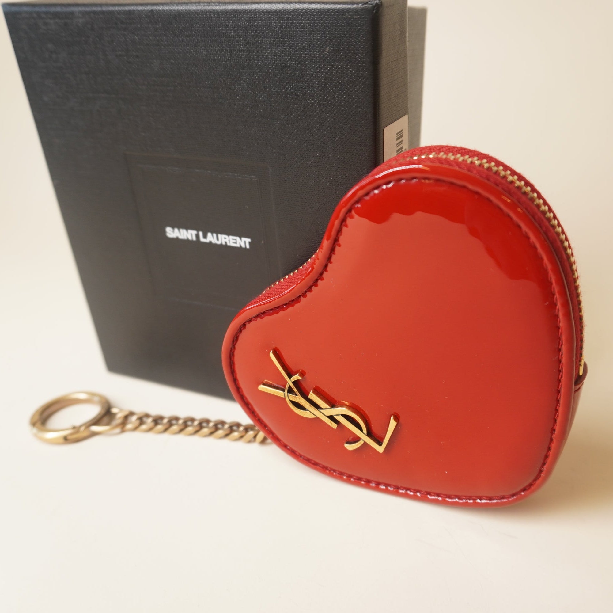 PRE-OWNED Patent Monogram Heart Key Pouch Rouge Eros