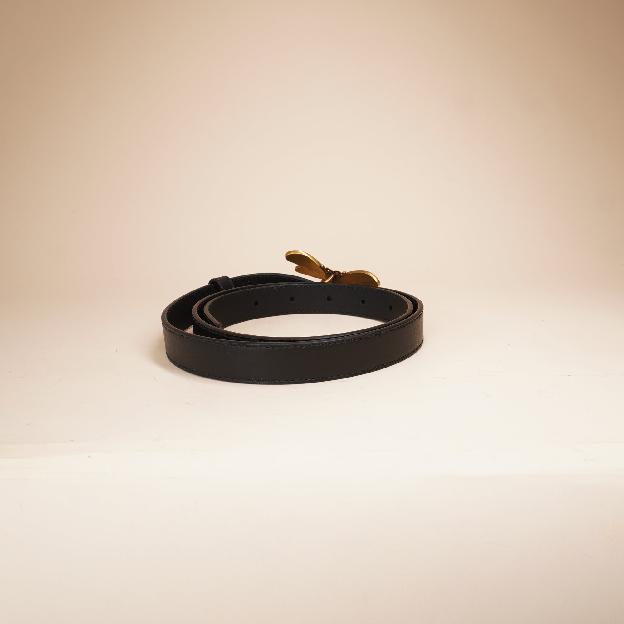 PRE-OWNED GG Black Leather Jewel Bee Belt 85 34