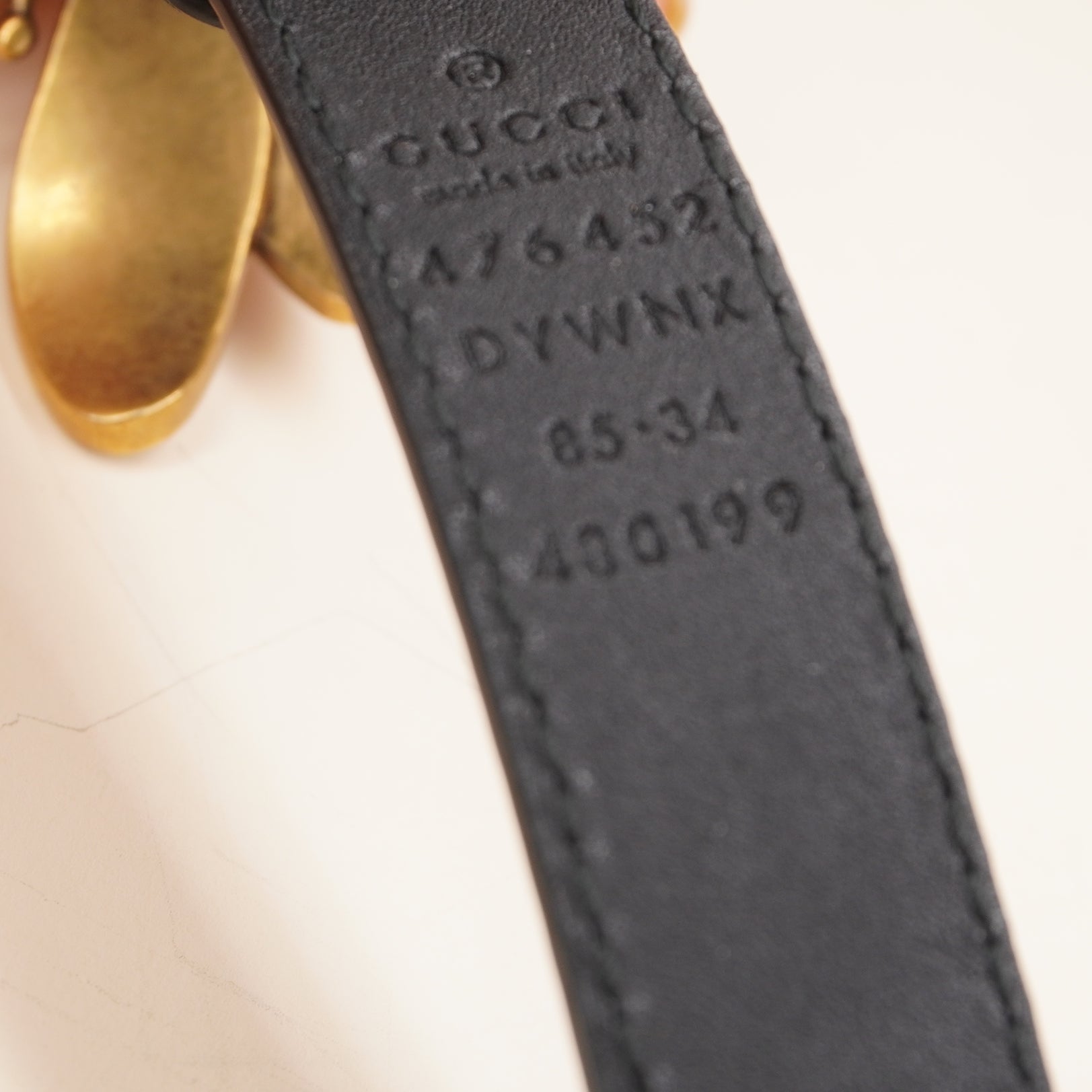 PRE-OWNED GG Black Leather Jewel Bee Belt 85 34