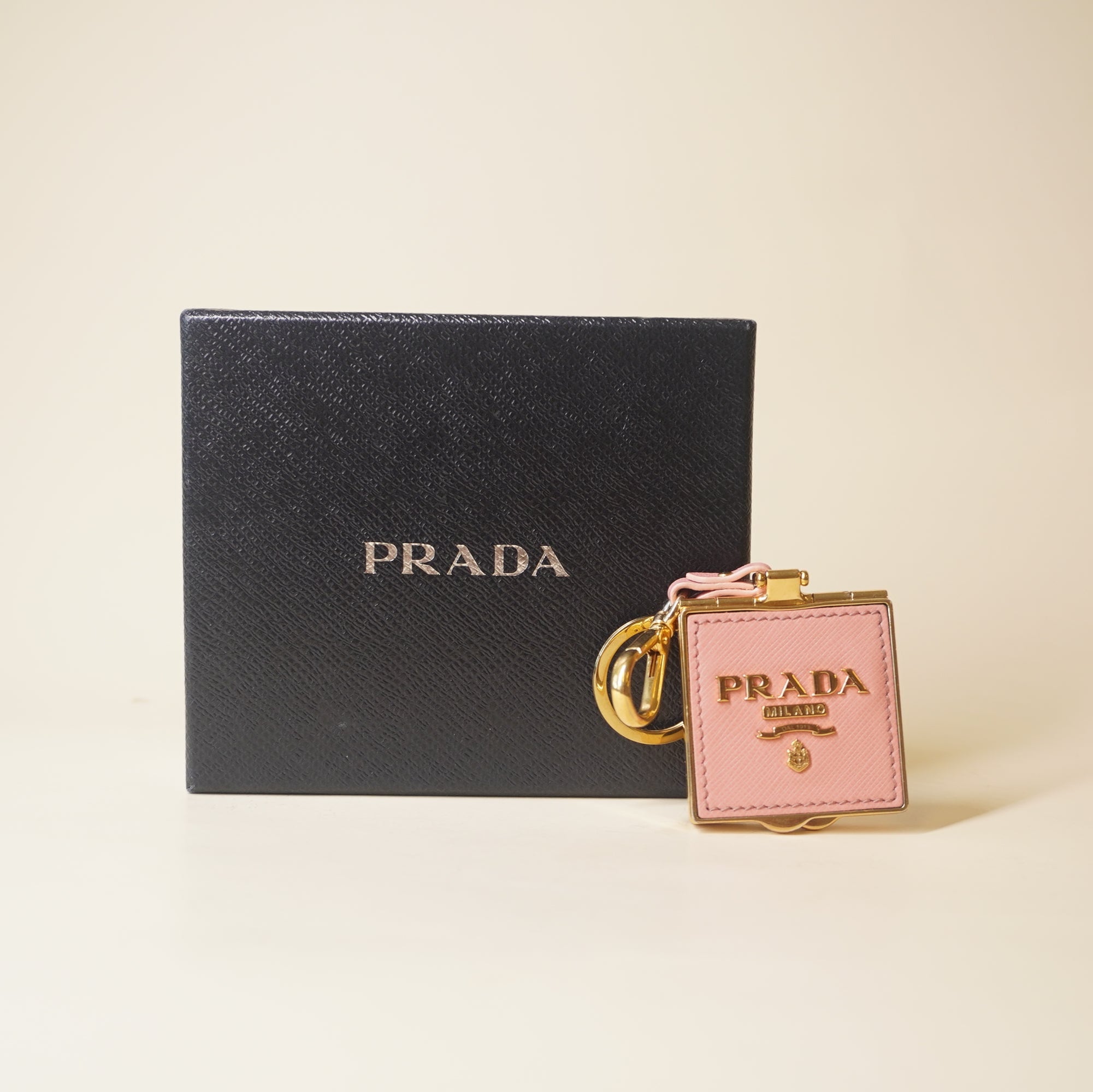 PRE-OWNED Leather Pill Box Key Chain In Pink