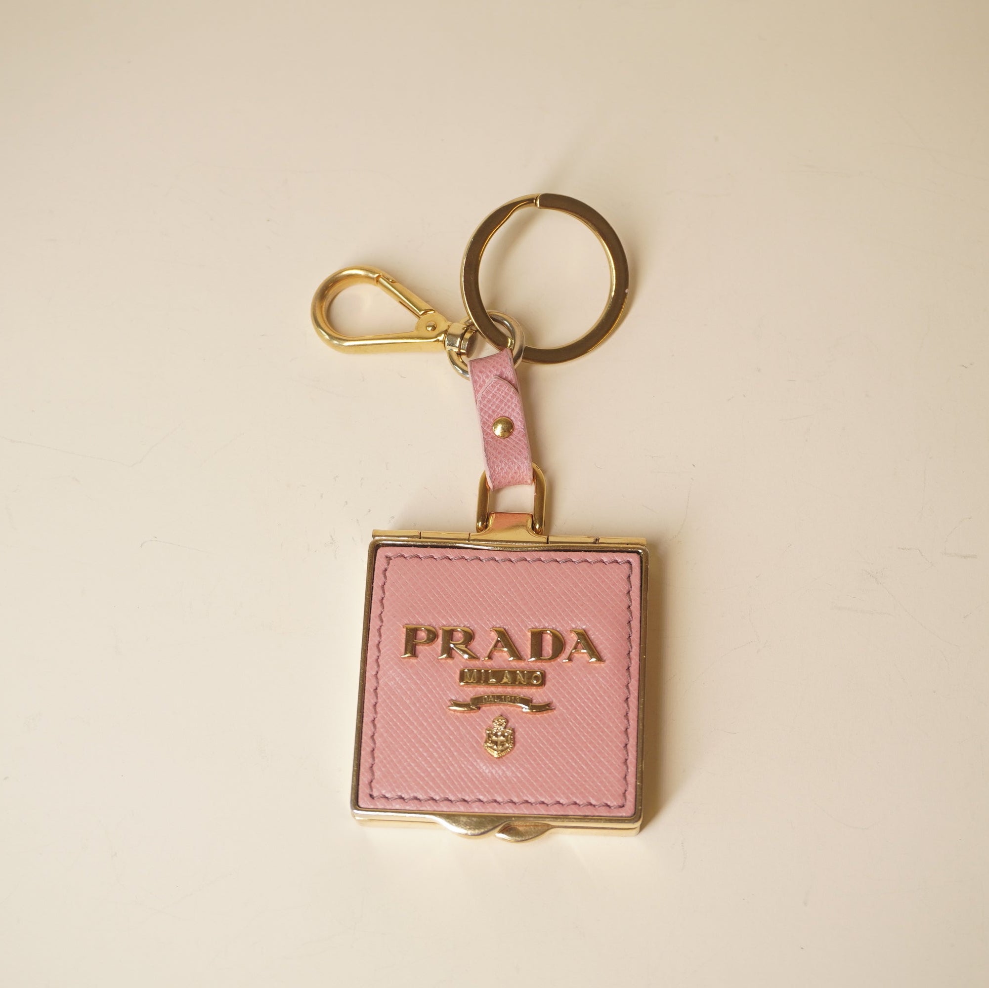 PRE-OWNED Leather Pill Box Key Chain In Pink