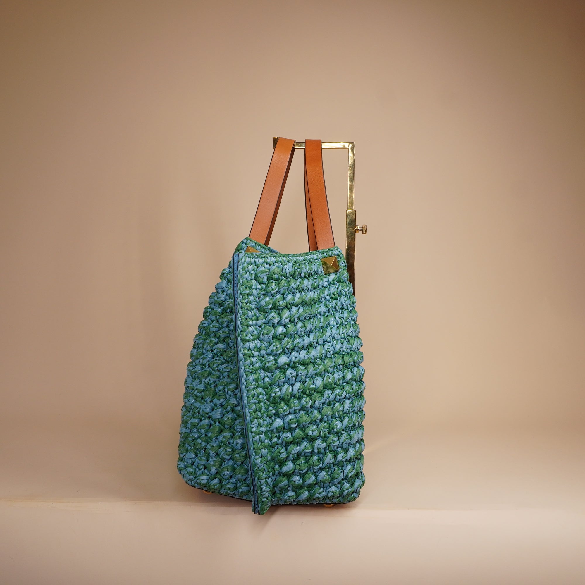 PRE-OWNED Vlogo Medium Raffia-Effect Tote Bag Green