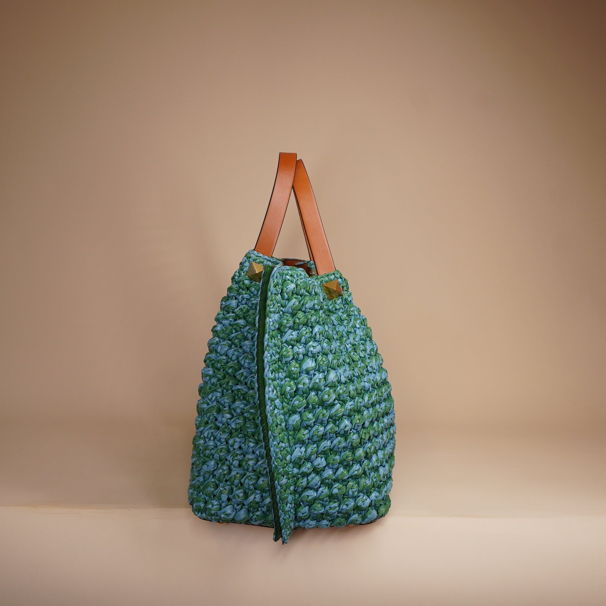 PRE-OWNED Vlogo Medium Raffia-Effect Tote Bag Green
