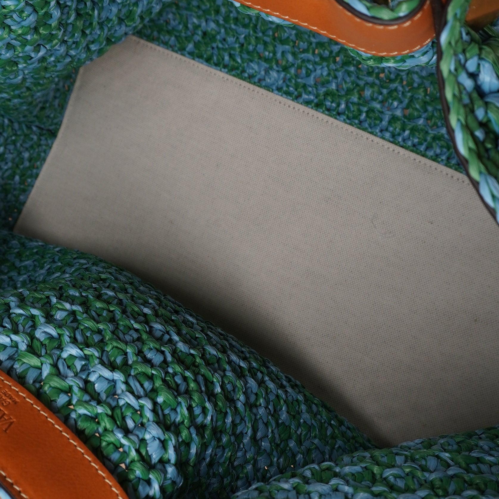 PRE-OWNED Vlogo Medium Raffia-Effect Tote Bag Green