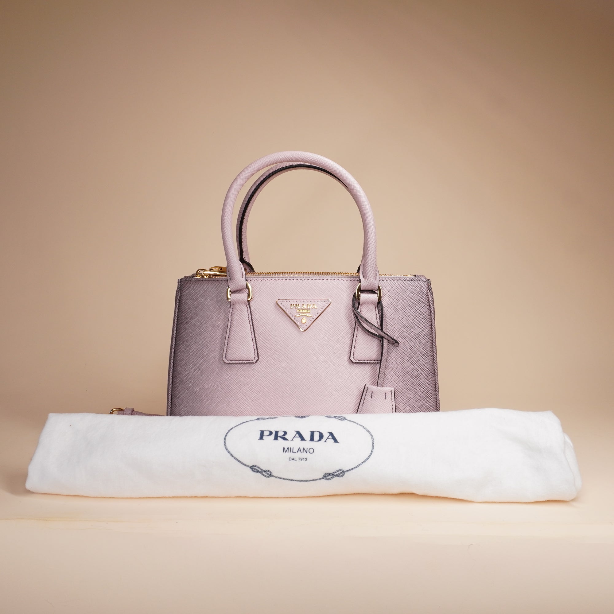 PRE-OWNED Saffiano Lux Small Galleria Double Zip Tote Gradient Alabaster Pink