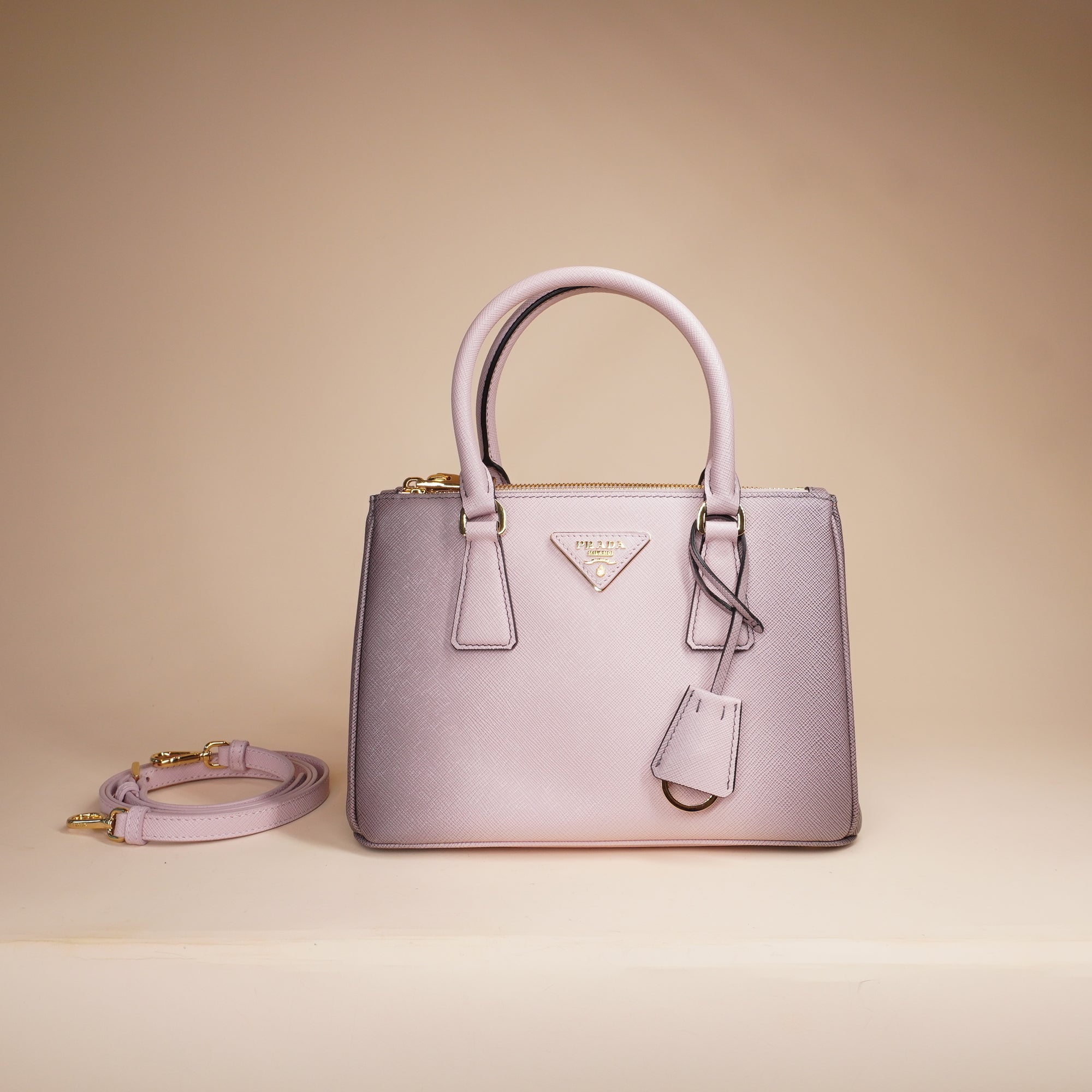 PRE-OWNED Saffiano Lux Small Galleria Double Zip Tote Gradient Alabaster Pink