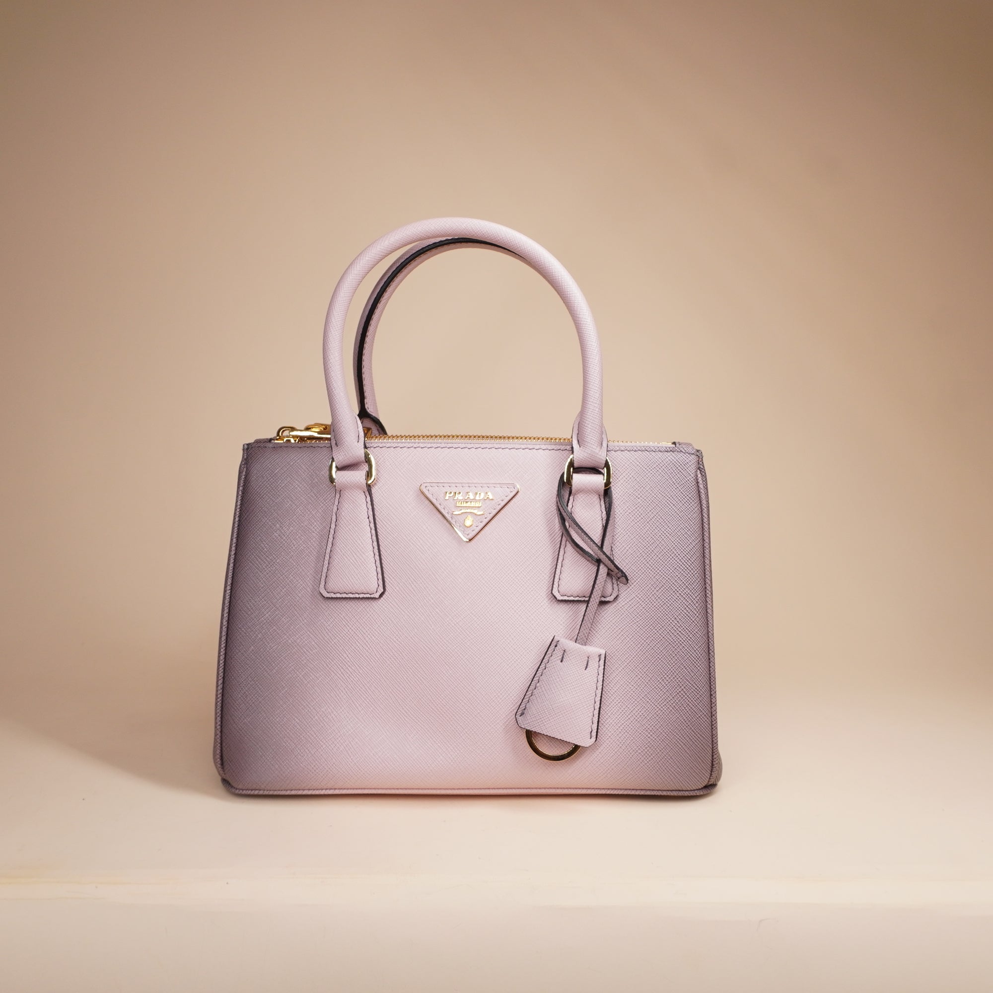 PRE-OWNED Saffiano Lux Small Galleria Double Zip Tote Gradient Alabaster Pink