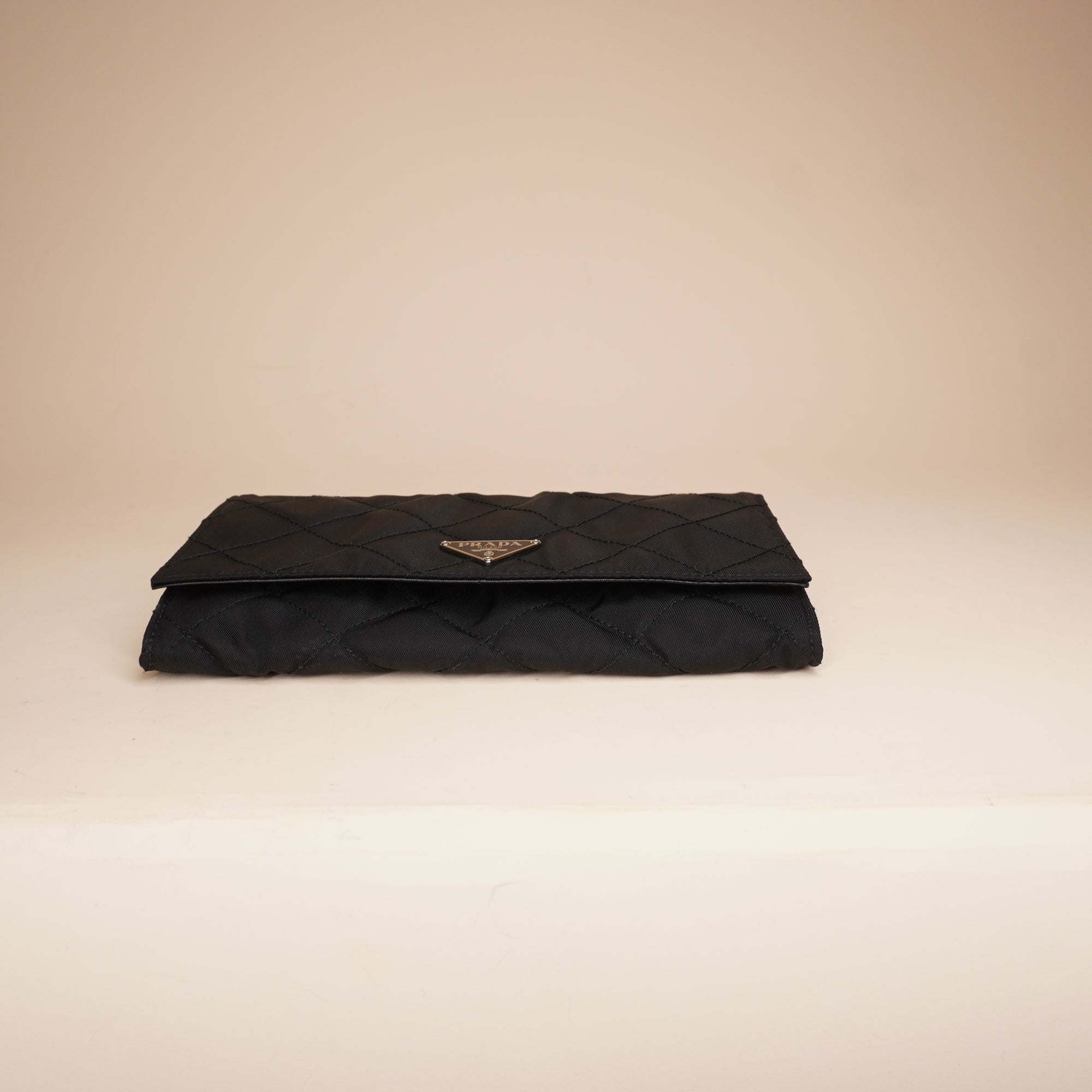 PRE-OWNED Long Wallet Nylon Quilted Triangle Logo Black