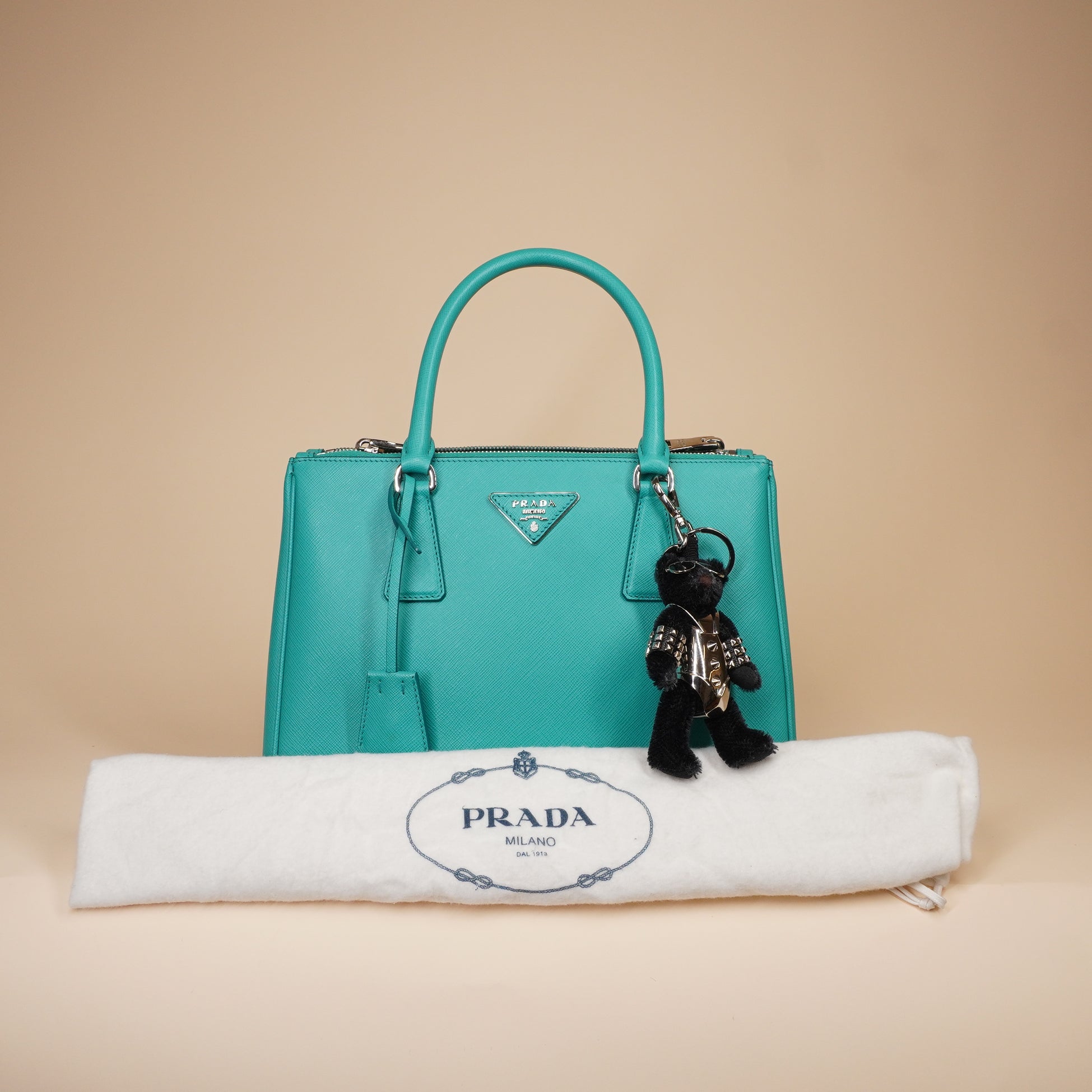 PRE-OWNED Blue Saffiano Lux Leather Mini Tote Bag