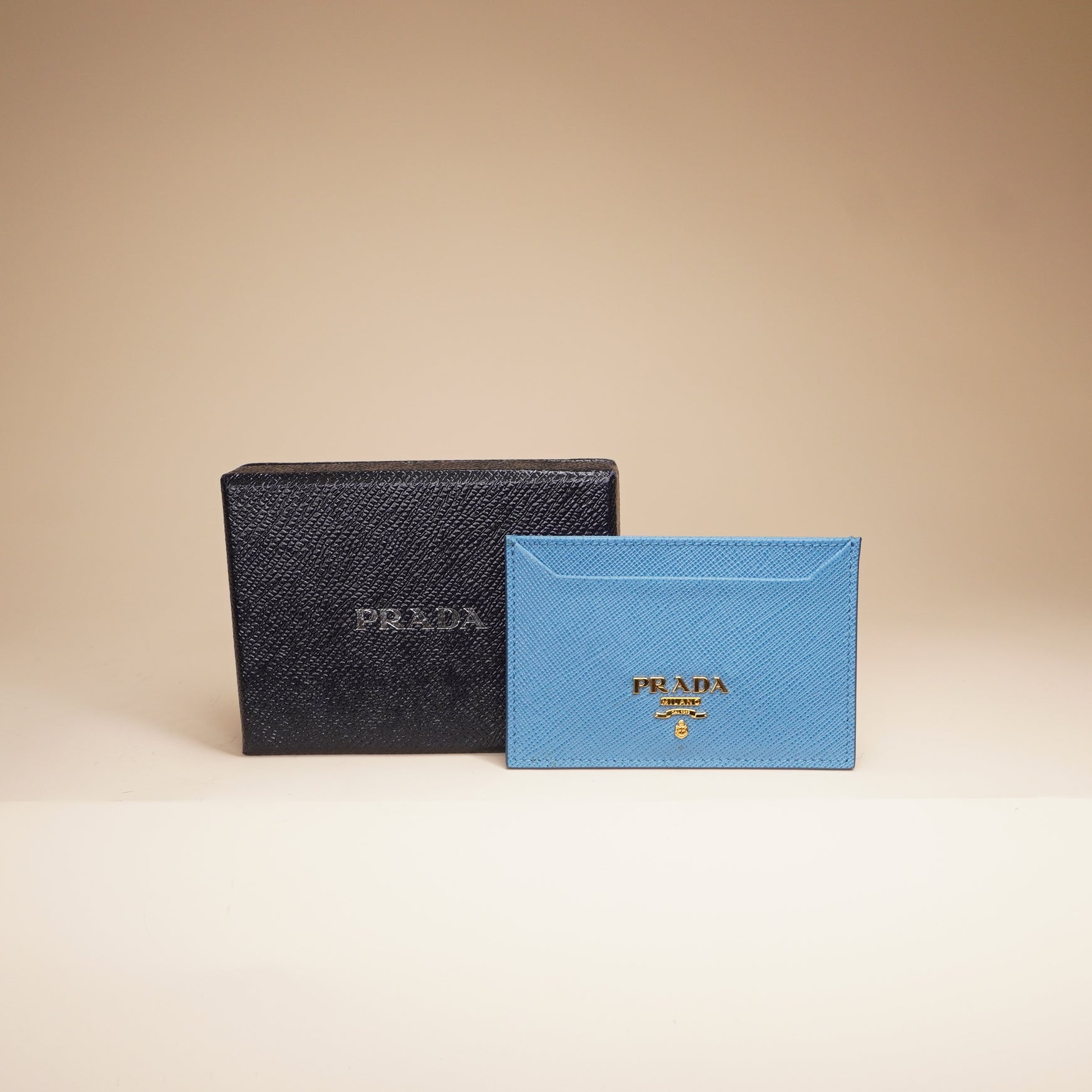 PRE-OWNED Blue Saffiano Leather Card Holder
