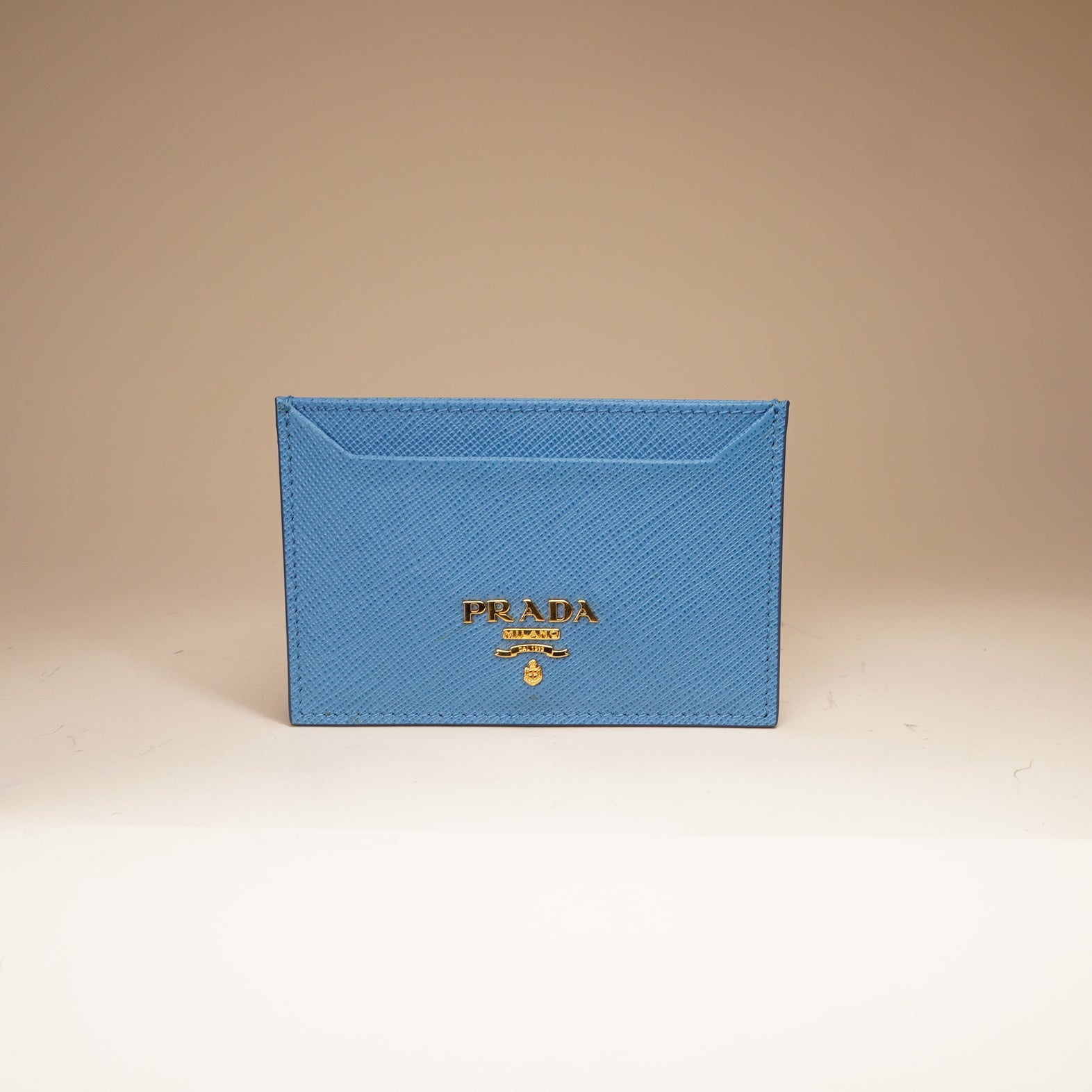 PRE-OWNED Blue Saffiano Leather Card Holder