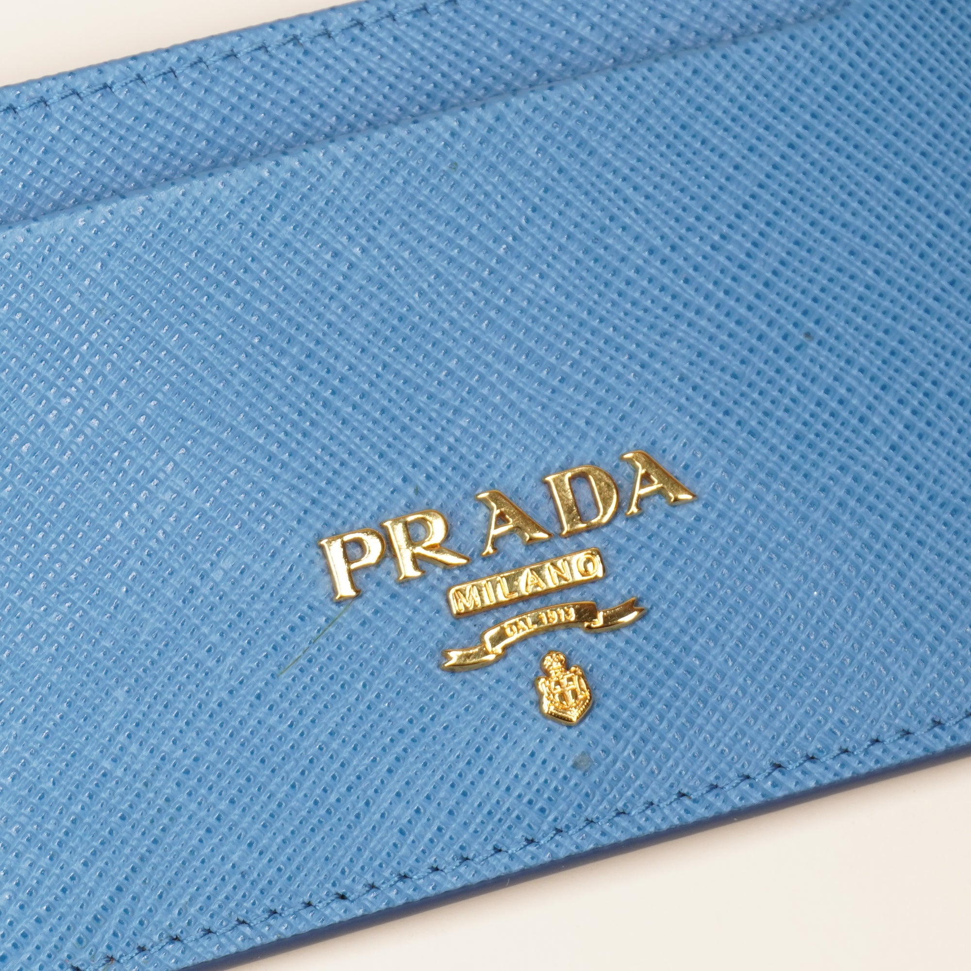 PRE-OWNED Blue Saffiano Leather Card Holder
